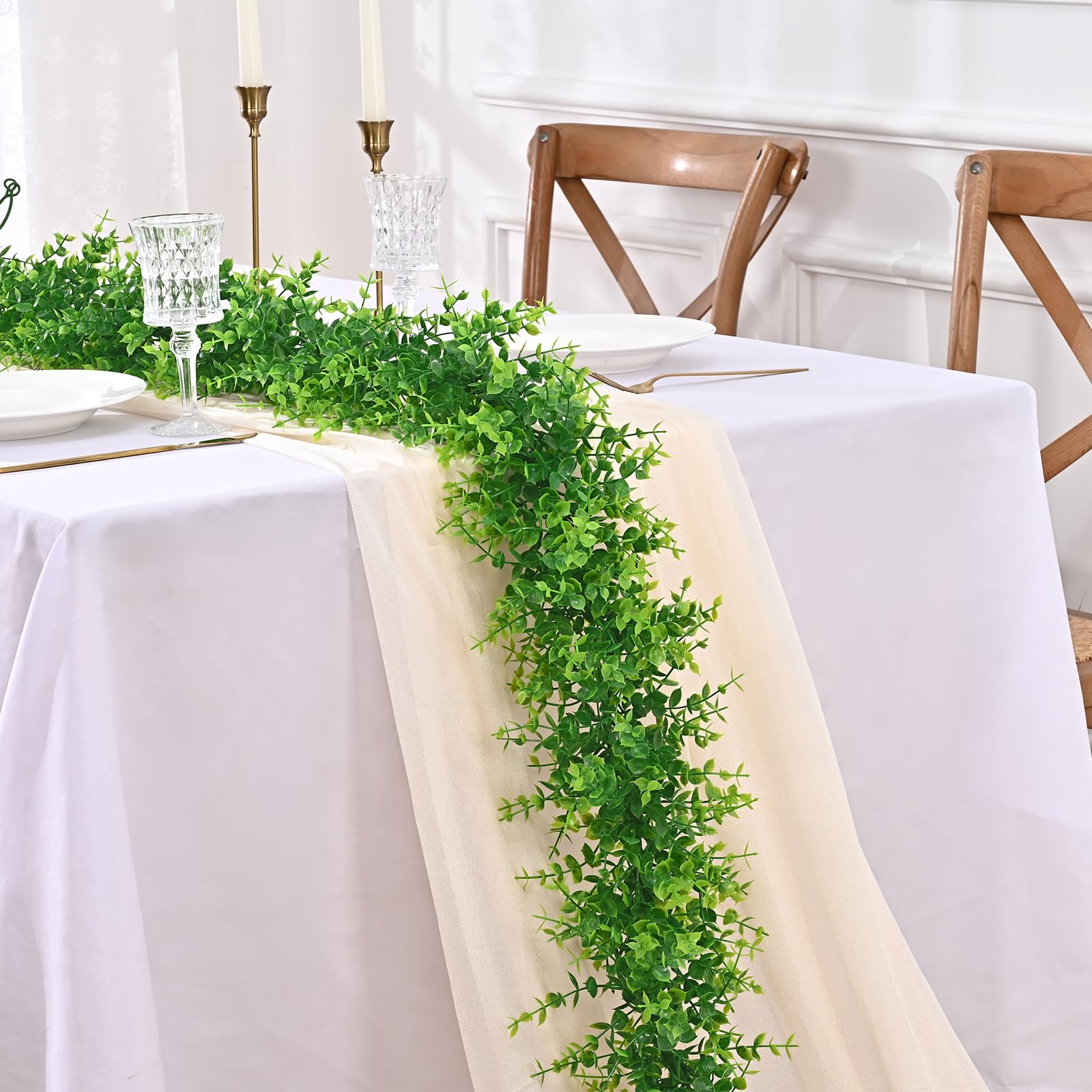 MARTINE MALL Eucalyptus Garland, 12 Pack 72FT Artificial Greenery Garland Eucalyptus Leaves Vines, Faux Hanging Eucalyptus Garlands for Wall Table Arch Wedding Backdrop Party Home Decor (Green)