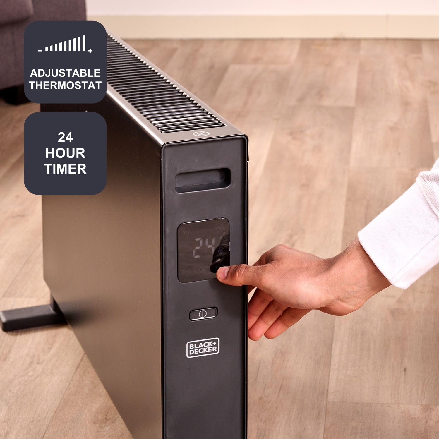 BLACK+DECKER BXCSH2001E konwektor, ogrzewanie, wentylacja, 2000 W, wyświetlacz LED, 2 poziomy mocy, timer, zabezpieczenie przed przegrzaniem, uchwyt do noszenia, czarny