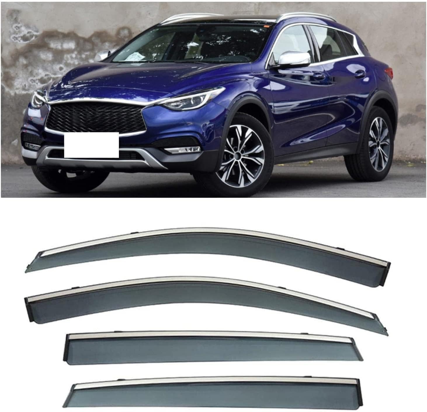 liufangfc Wind Deflectors for Infiniti QX30 2105-2018 – 4pc Tape-On Smoked Visors, Weatherproof, Anti-Salt/Snow, Low-Noise