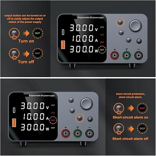Miniatura 5 de Fuente de alimentación de 30V 10A CC Fuente de alimentación de banco de CC regulada de conmutación variable para carga rápida Pantalla LED de