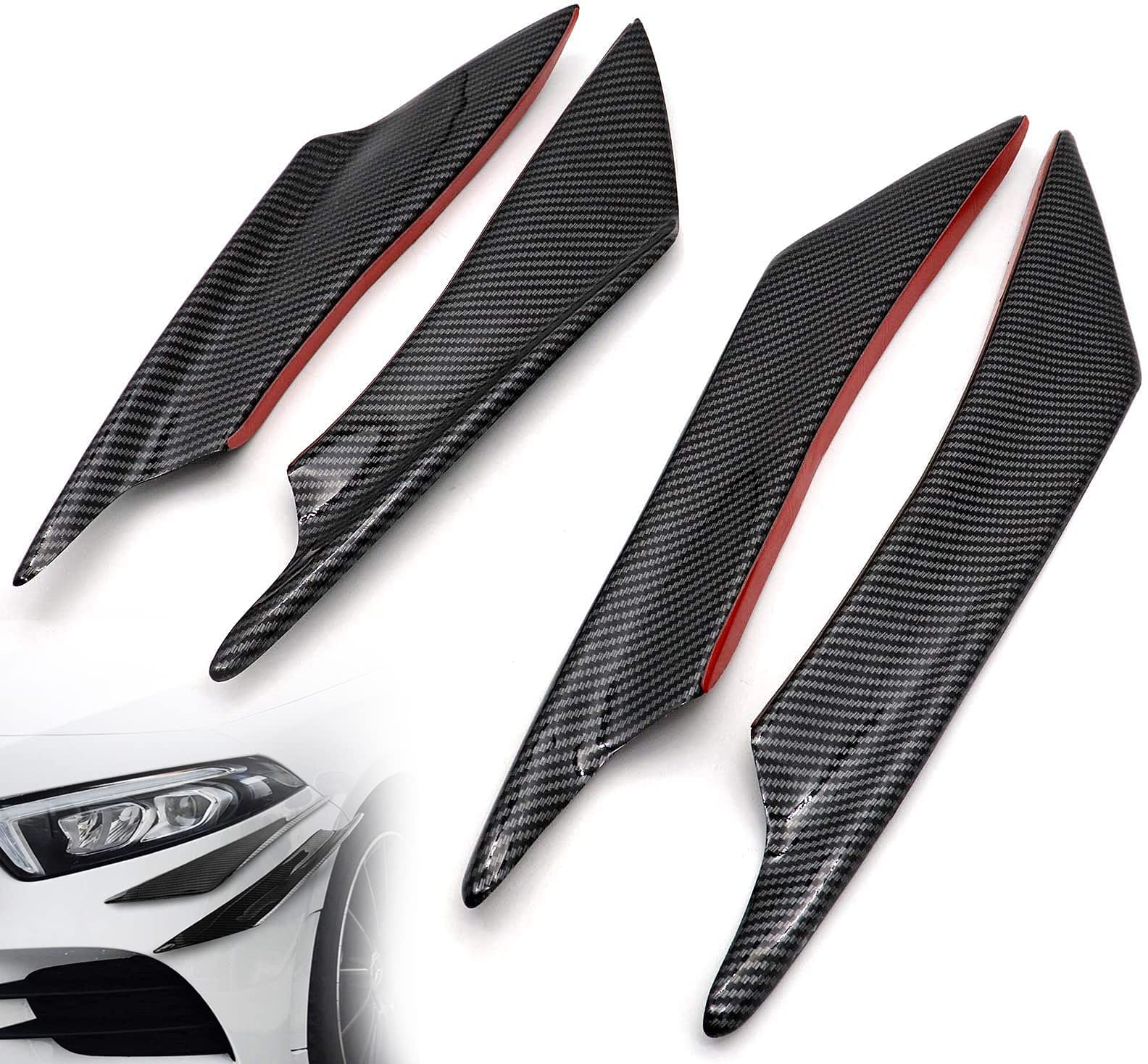 MAKINGTEC Car Front Bumper Spoiler, Universal Carbon Fiber Pattern Bumper Lip Fin Splitter, Spoiler Bumper Modified Decoration (2 Large and 2 Small)