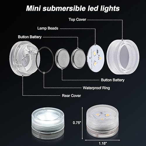 Miniatura 3 de Mini luces LED sumergibles con control remoto, pequeñas velas de té subacuáticas, impermeables, 1.5 pulgadas, RGB multicolor, sin llama, funciona