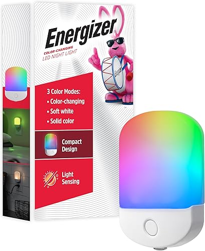 Energizer Luz nocturna, cambio de color, luz nocturna para dormitorio, baño, guardería, pasillo, cocina, base blanca, 81567