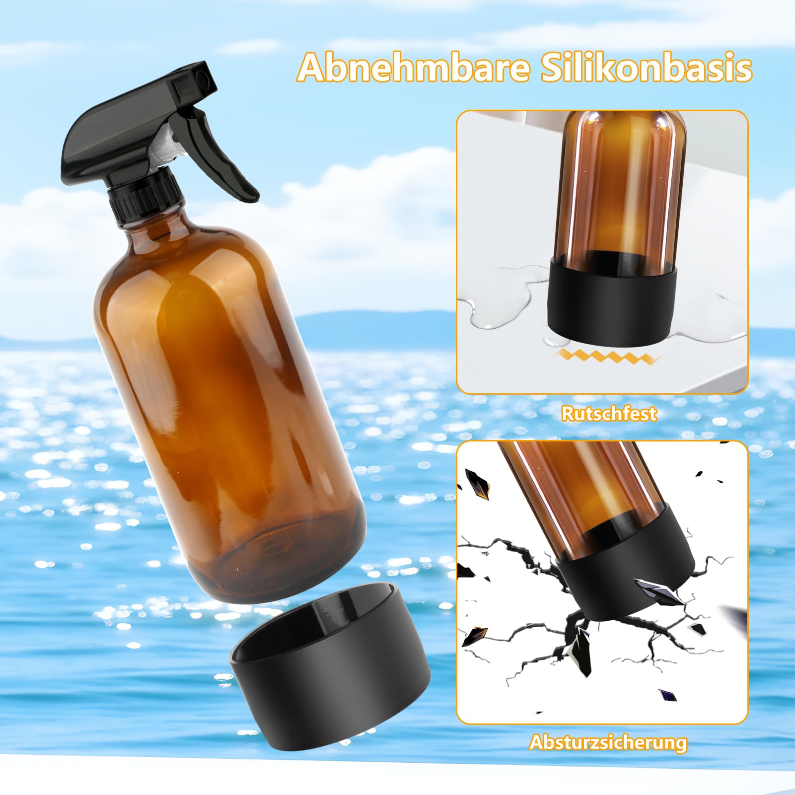 3 sztuki szklanych butelek z rozpylaczem 500 ml, zestaw butelek z rozpylaczem z regulowanym rozpylaczem do rozpylania i mgiełki, bursztyn, pusta butelka z rozpylaczem na wodę do włosów, ogrodnictwo