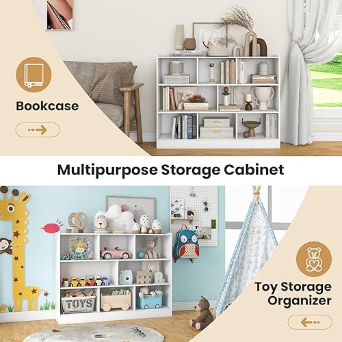 Miniatura 9 de Organizador de almacenamiento de juguetes, estantería infantil de 3 niveles, estantería para niños de 8 cubos, armarios y estantes, organizadores de