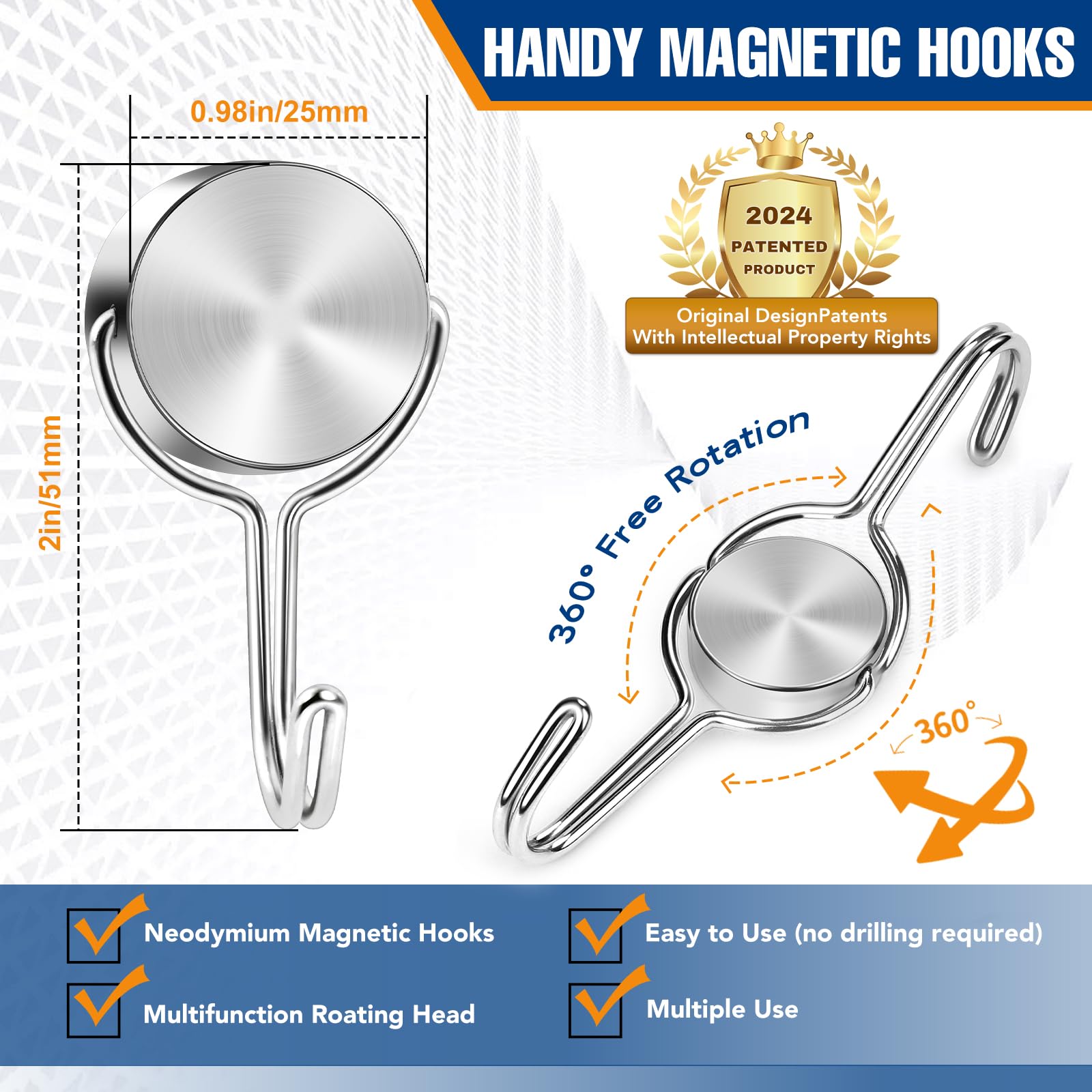 TRYMAG Heavy Duty Magnetic Hooks – 80LBS Swivel Hooks For Cruise Cabins, Fridge, Grill, Locker – 6-Pack Rare Earth Magnets