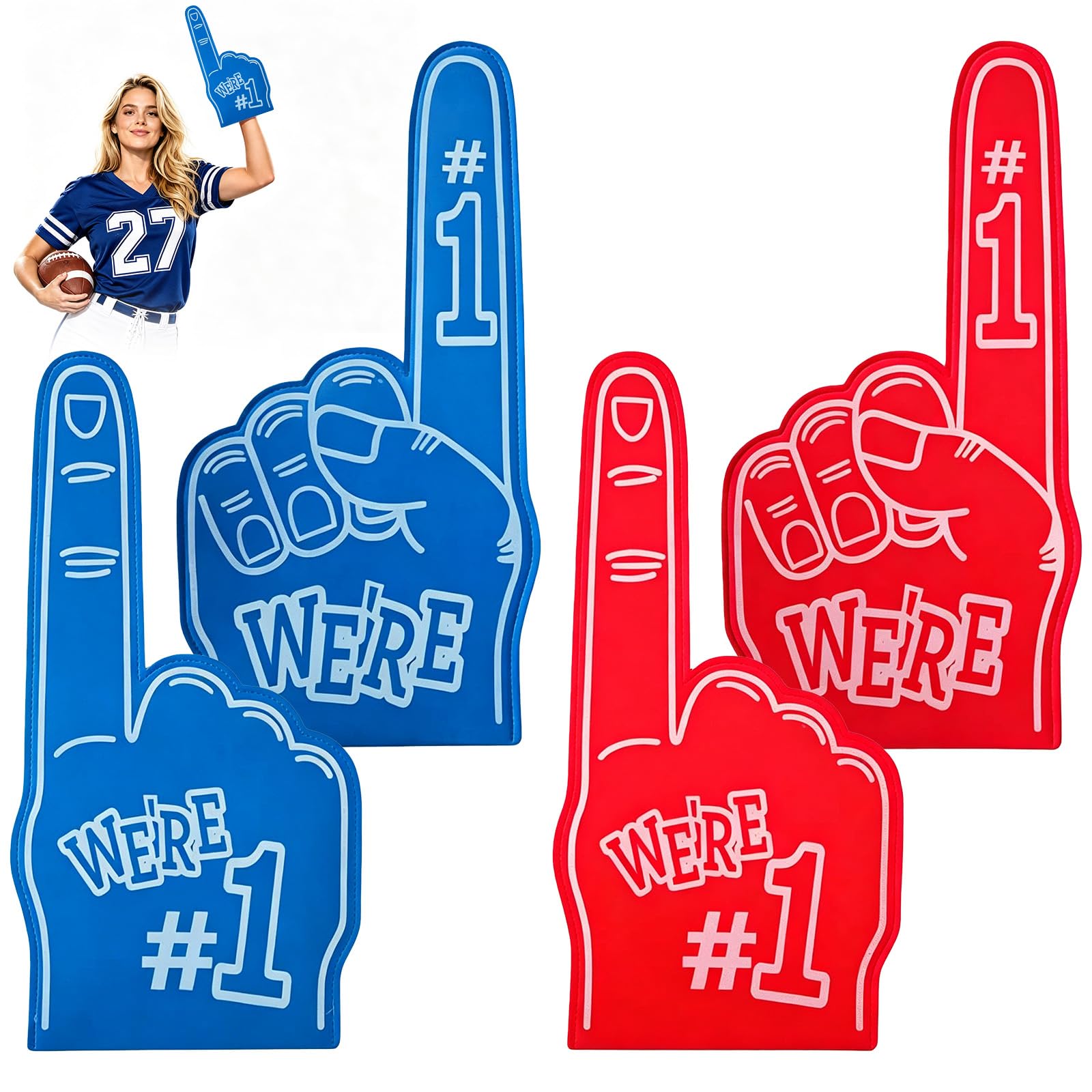 Thhiit 4 PCS Red Blue Gladiators Foam Finger, Number 1 Giant Foam Hand, Party Props Sports Fan Accessories