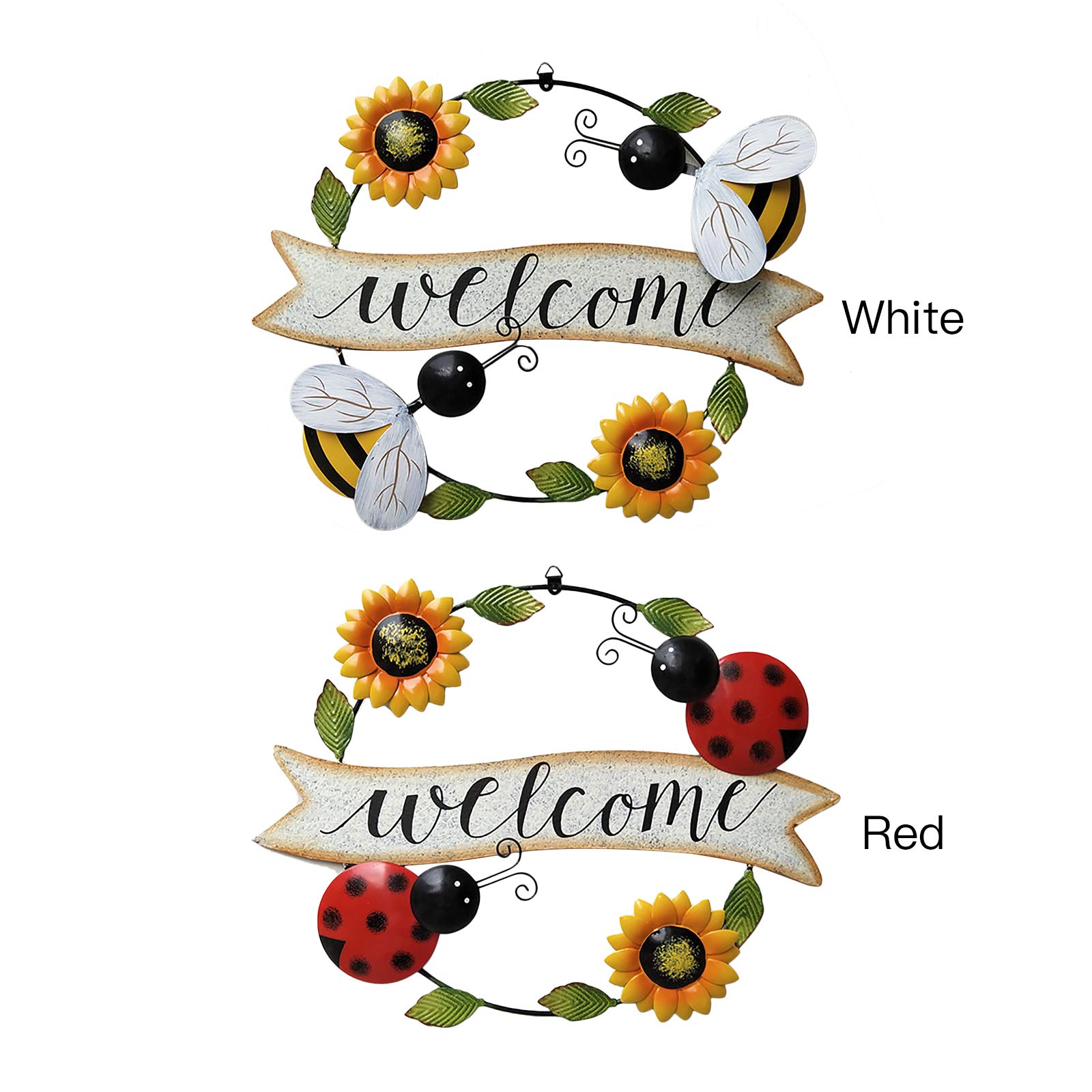 cartello di benvenuto da appendere in ferro da stiro, girasole scarabeo, cartello di benvenuto, decorazione da parete per la porta d'ingresso, per interni ed esterni, casa giardino