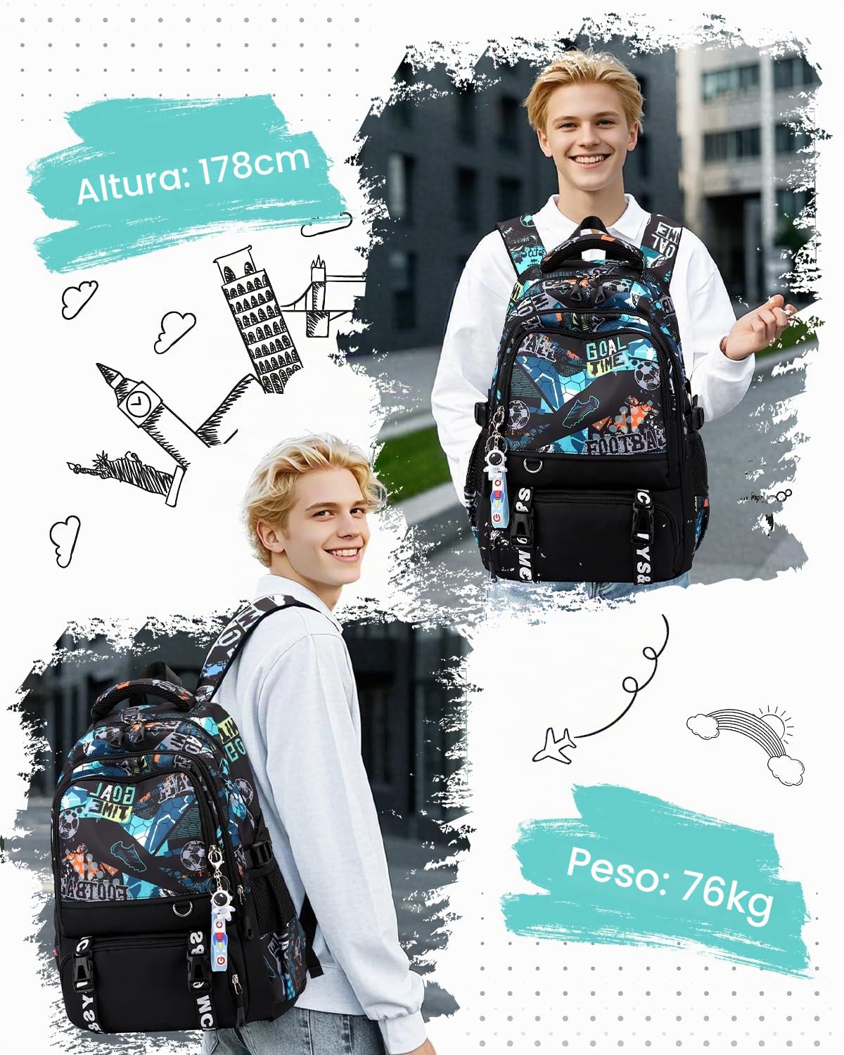 Tanou Mochila Adolescente Chico, Mochilas Escolares de Futbol para Niños