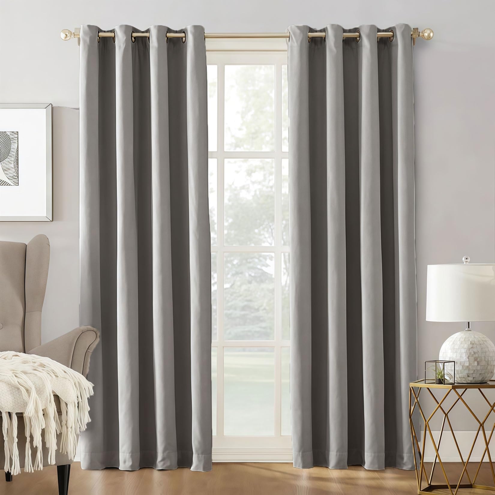 Liujyuan Light Grey Blackout Curtains 155 X 275 Cm Room Darkening, Privacy Protection Eyelet Curtain, Window Curtain Insulated Soundproof For Bedroom, Living Room, Door,