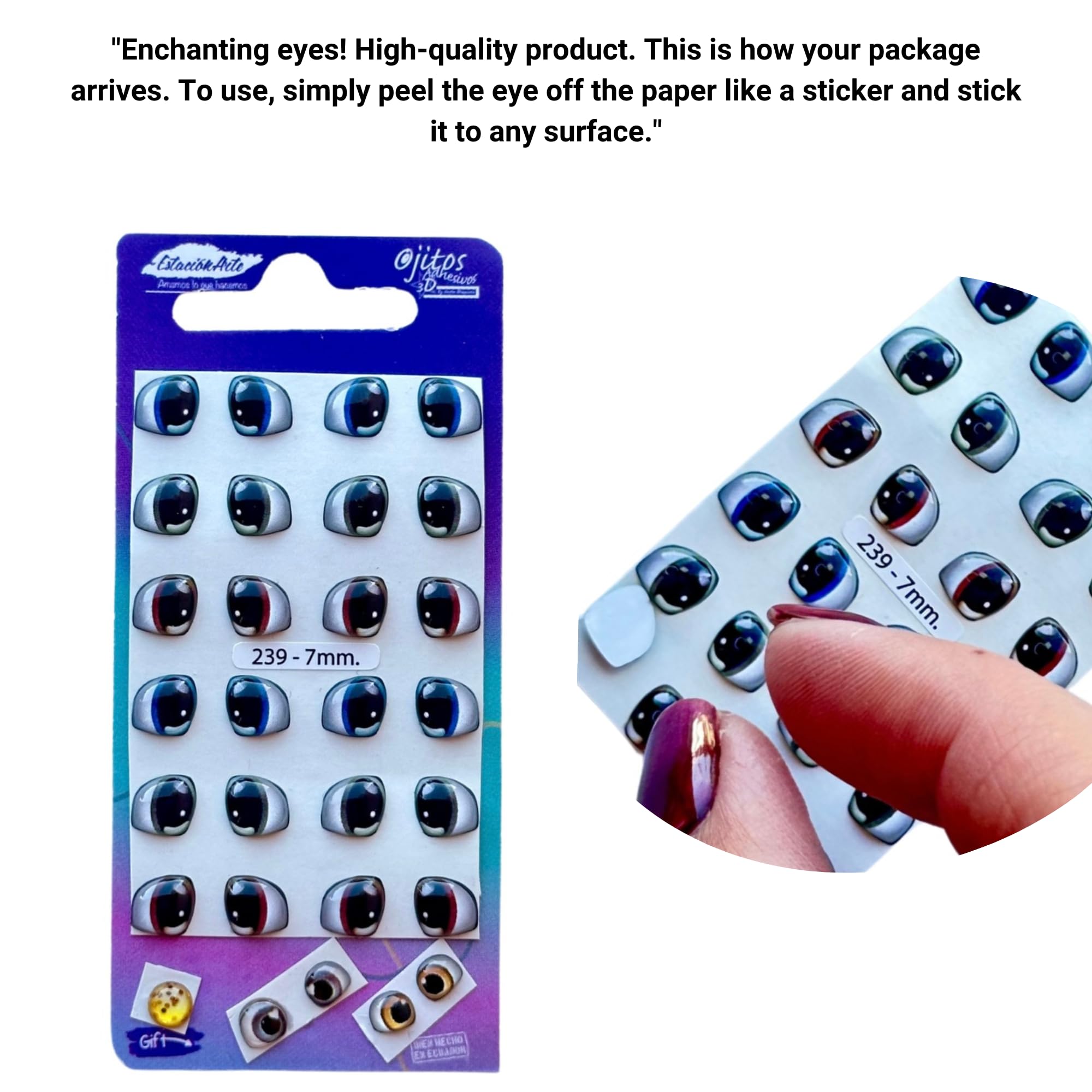 239-7: 12 of 7mm Pairs of 3D Resin Eyes (Blue, Black & Brown) – Adhesive & Self-Adhesive for Crafts, Clay, Polymer, EVA, Cold Porcelain,Sculpture, Felt, Plaster, Paper, Fantasy Eyes, Ceramics & More