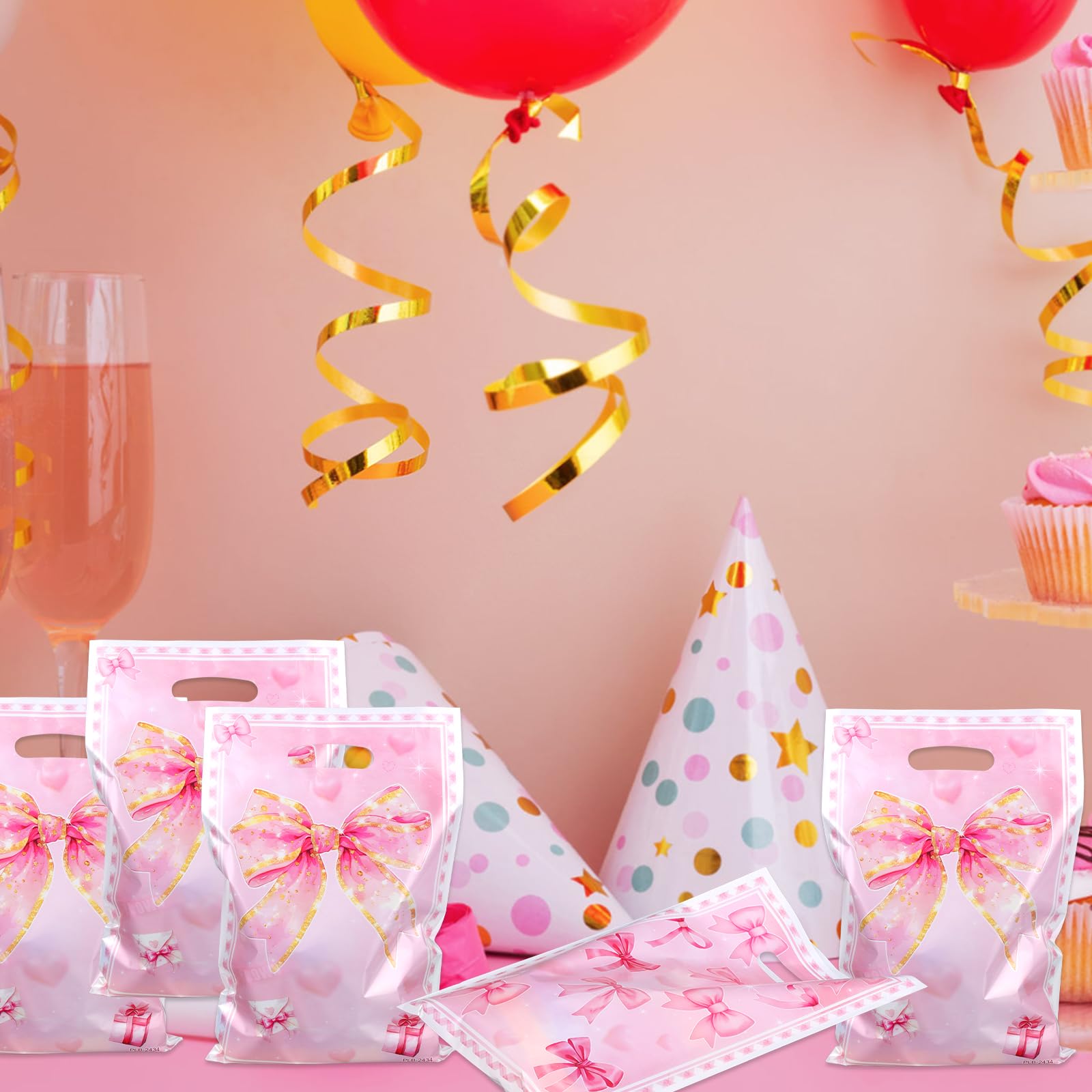 Confezione da 50 sacchetti regalo con fiocco, confezione regalo con fiocco rosa, riutilizzabili, sacchetti regalo di ringraziamento, adatti per matrimoni, feste di compleanno, Natale, bomboniere