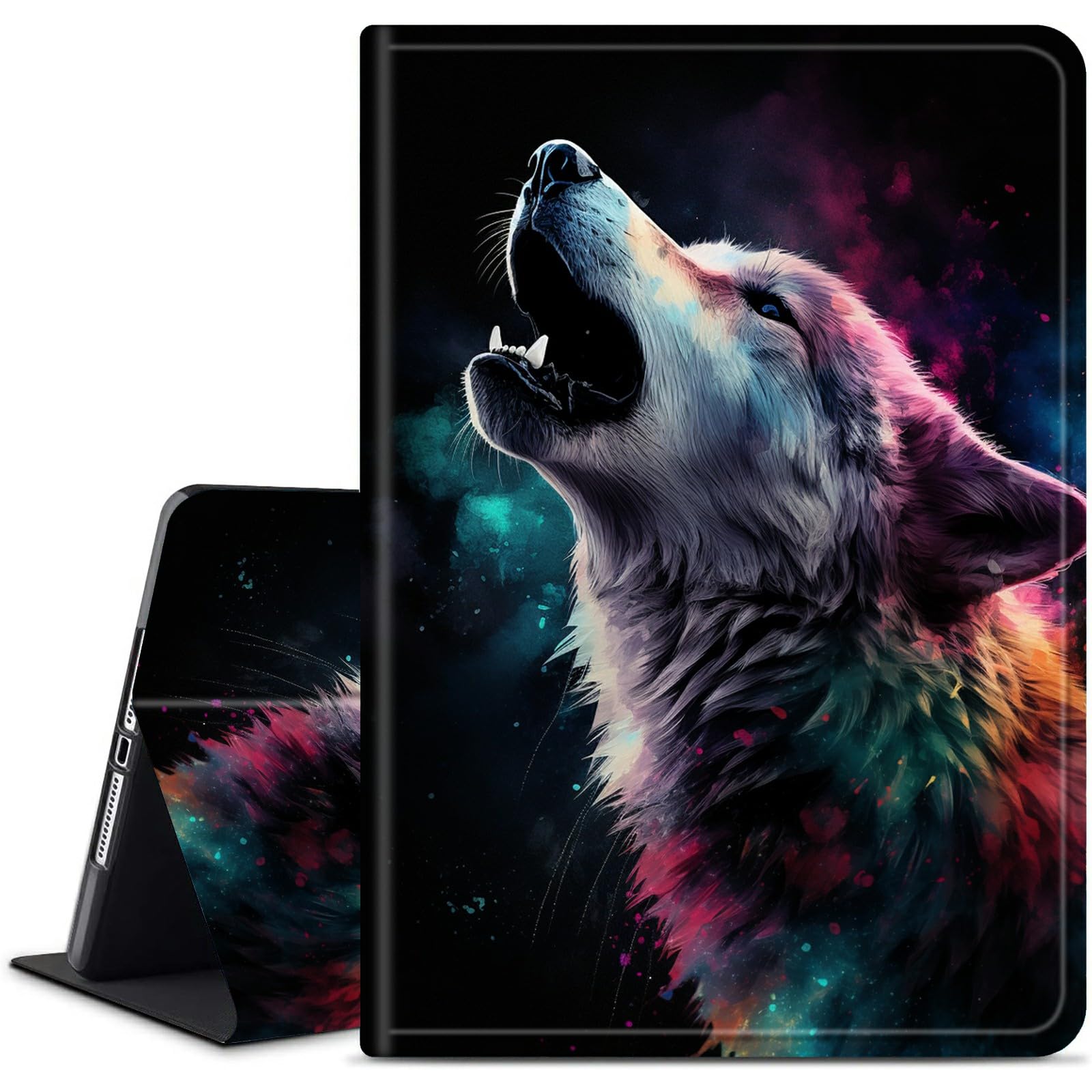 Dikoer for Amazon Kindle Fire HD 10 & HD 10 Plus 10.1" Kickstand Case (13th Generation 2023 Release), PU Leather Multiple Viewing Angles Stand Smart Cover with Auto Wake/Sleep, Proud Wolf