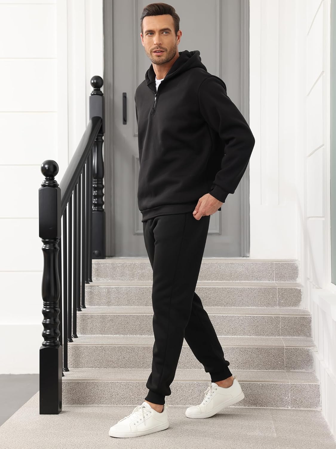 JIHUILAI Men Track Suits 2 Piece Set Quarter Zip Hoodie Sweatpants Jogging Suits Causal Athletic Men's Sweatsuits - Image 3