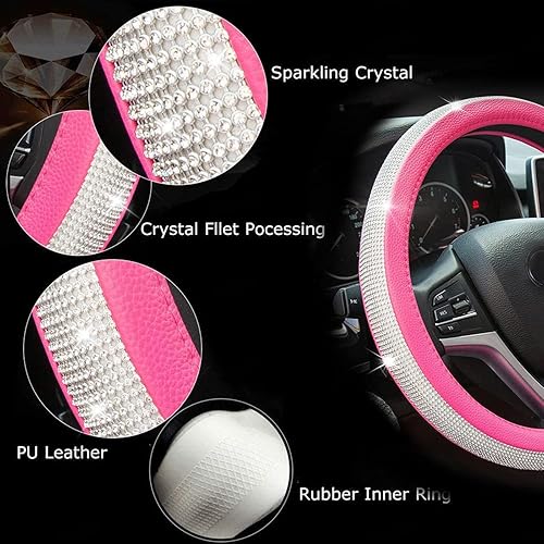 Miniatura 4 de Funda de volante para mujer, accesorios de diamantes de imitación para automóviles, fácil de instalar, fundas brillantes de 15 pulgadas, se adapta a