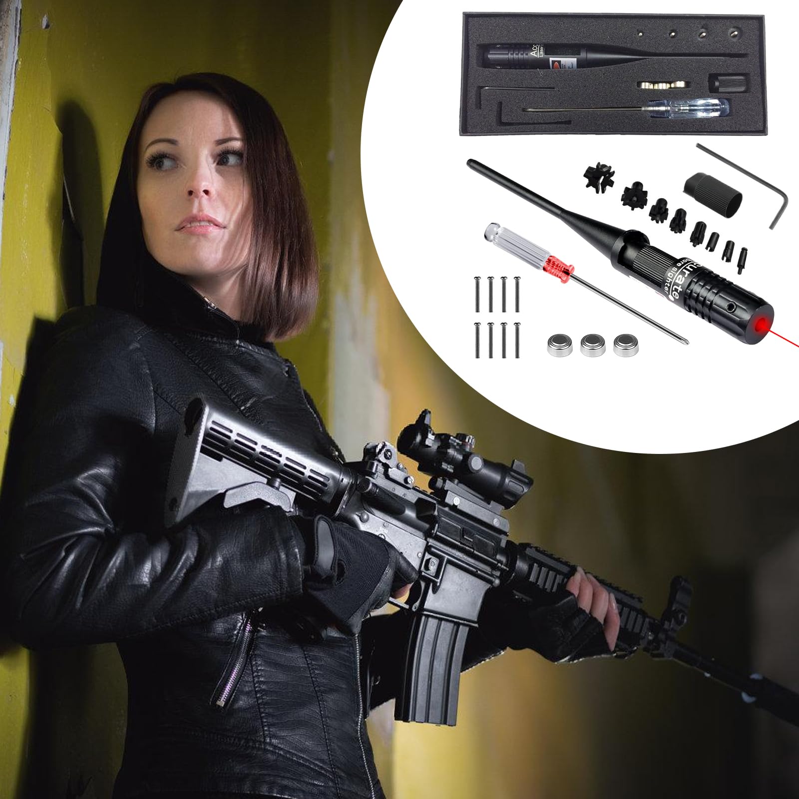 Bore Sighter, Kit Professionnel De Visée D'alésage, Compatible Calibres .22 À .50 Viseur À Alésage Rouge, Alliage D'aluminium Brossé Noir, Kit De Réglage De La Visée Pour L'Étalonnage Horizontal