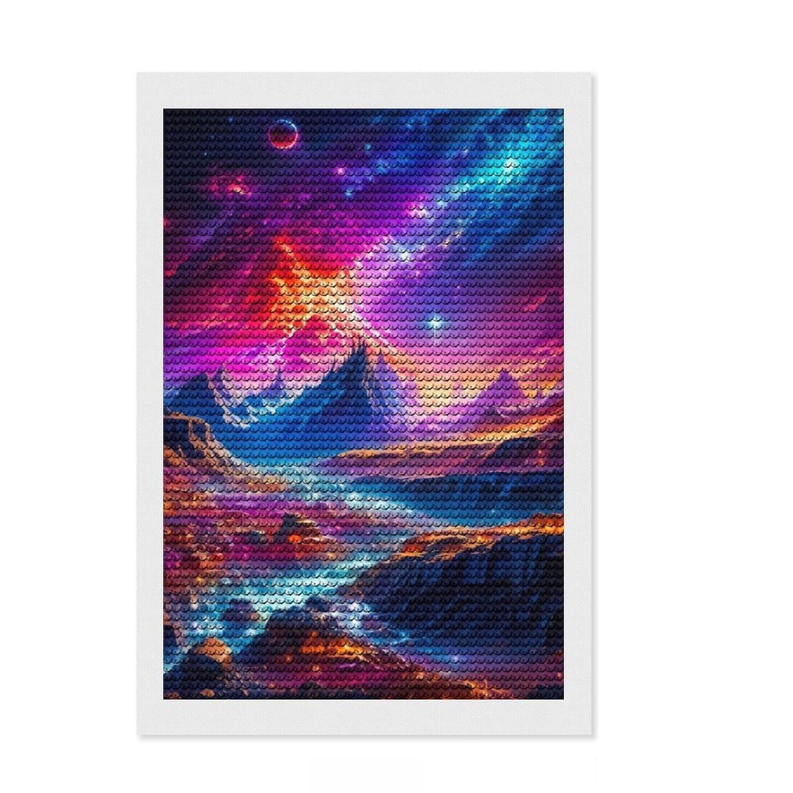 Junmoney Abstract Pink Mountains Diamond Painting Kit 8"x12", with Tool Kit, Finish and Display, Vintage Style Decor, Thoughtful Handmade Gift