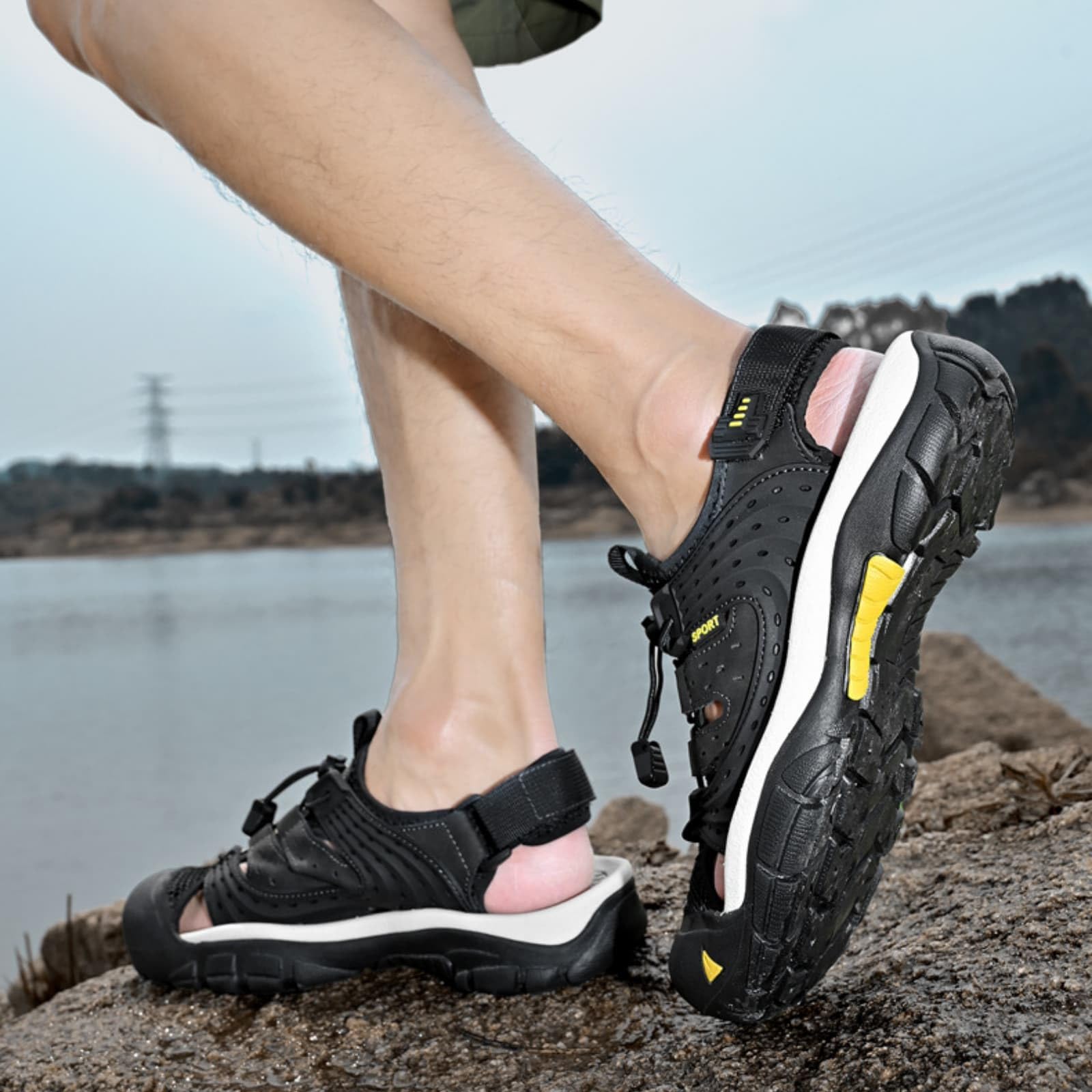 ENEN Sandali da Uomo con Punta Chiusa per Trekking, Sandali Escursionismo Supporto Arco Piedi Sandali Sportivi Antiscivolo 38-46 EU Scarpe Escursionismo Estive Traspirante