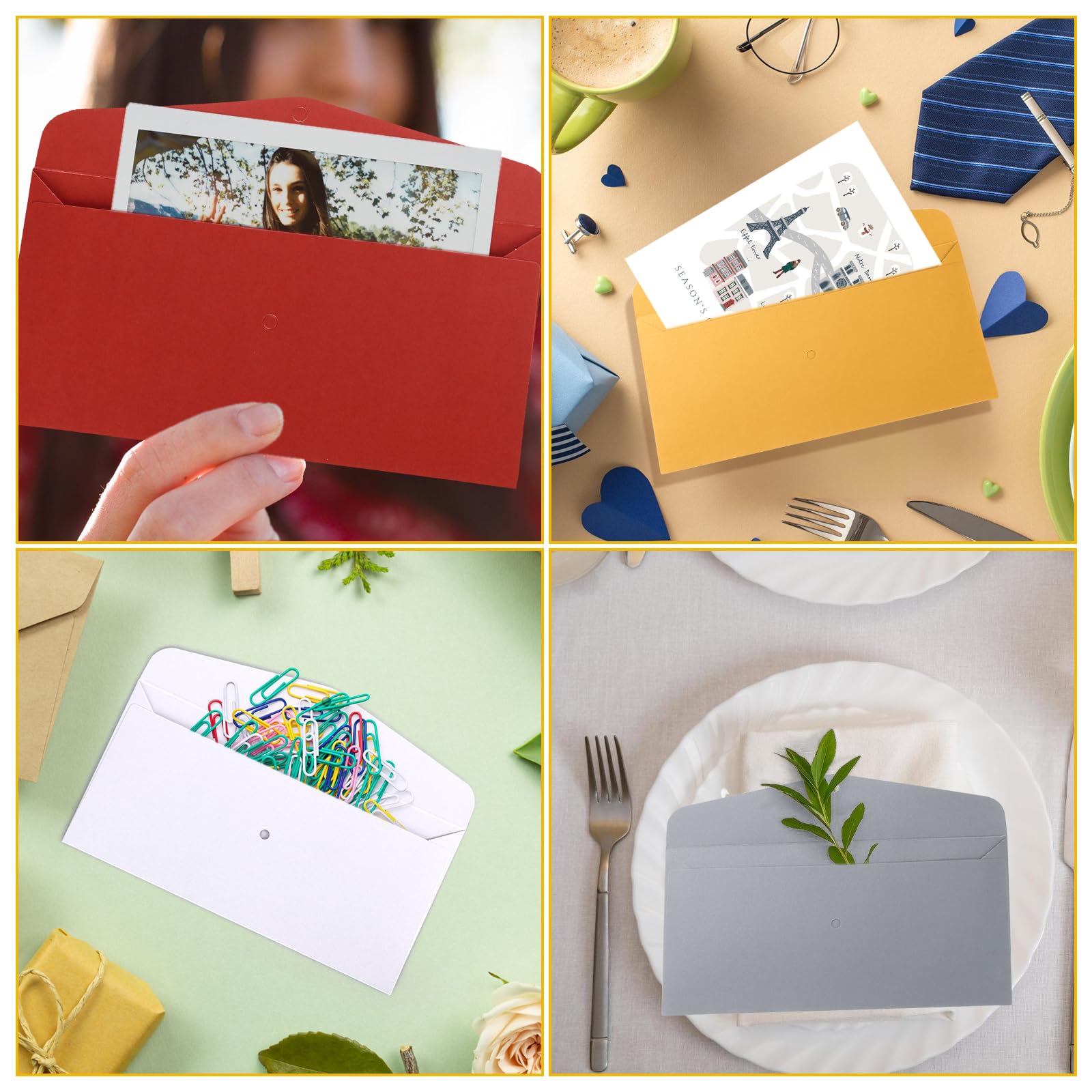 20 Pièces Enveloppes Colorées Avec Ruban,22 X 11cm Enveloppe