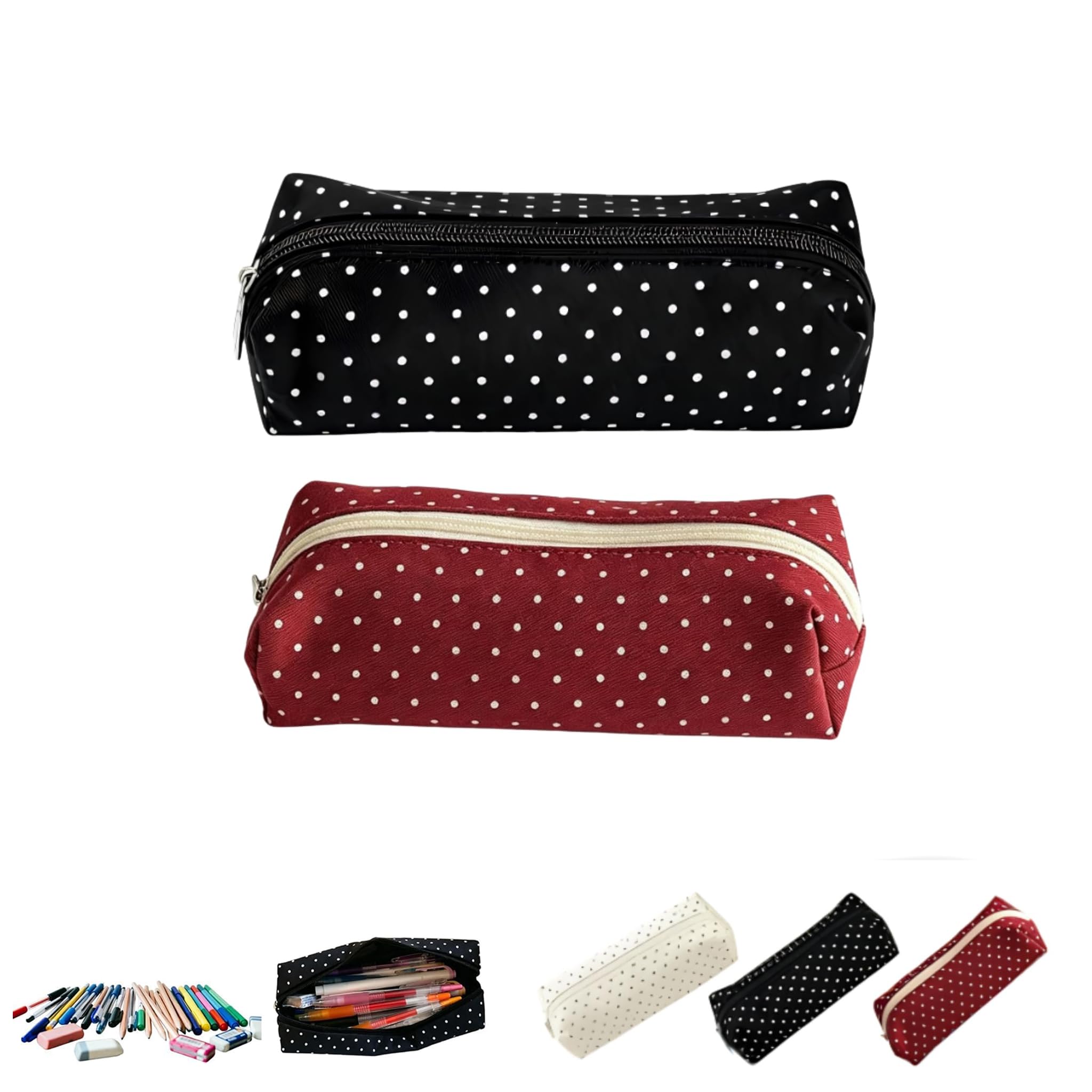 Polka Dot Pencil Case Large Capacity Vintage Aesthetic Pen Pouch (B+C)