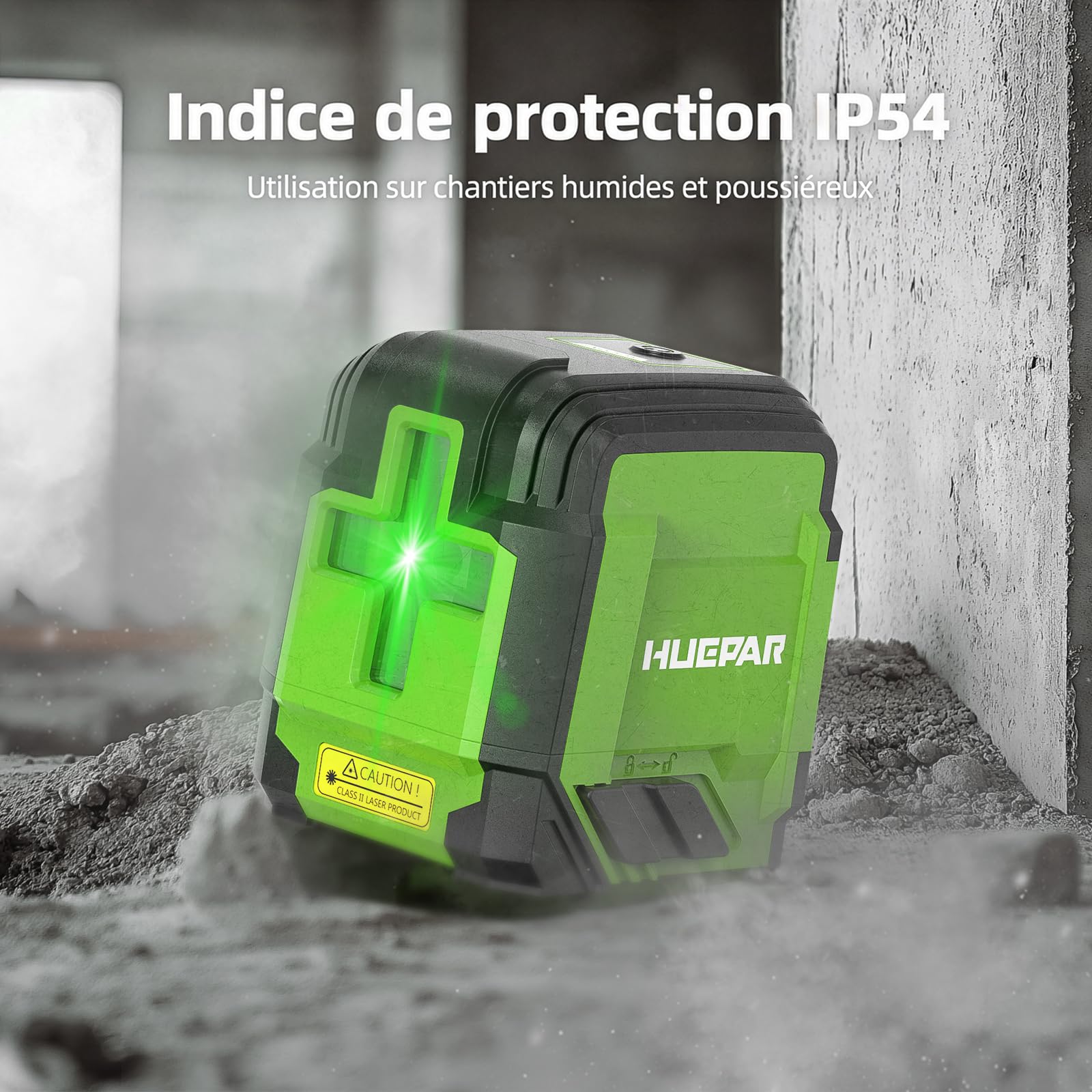 Niveau Laser Auto-nivelant avec 152cm Trépied, Huepar 30M Vert Croisée Laser à Ligne pour Accrochage de Tableaux, Rénovation de Maison, Projet d'Intérieur, Batterie et Sac de Transport