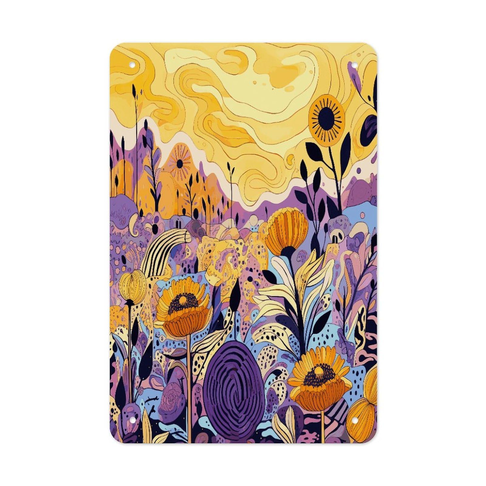 Btcowzrv Style Hand Drawn Flowers Metal Tin Sign Wall Decor Hanging Plaque