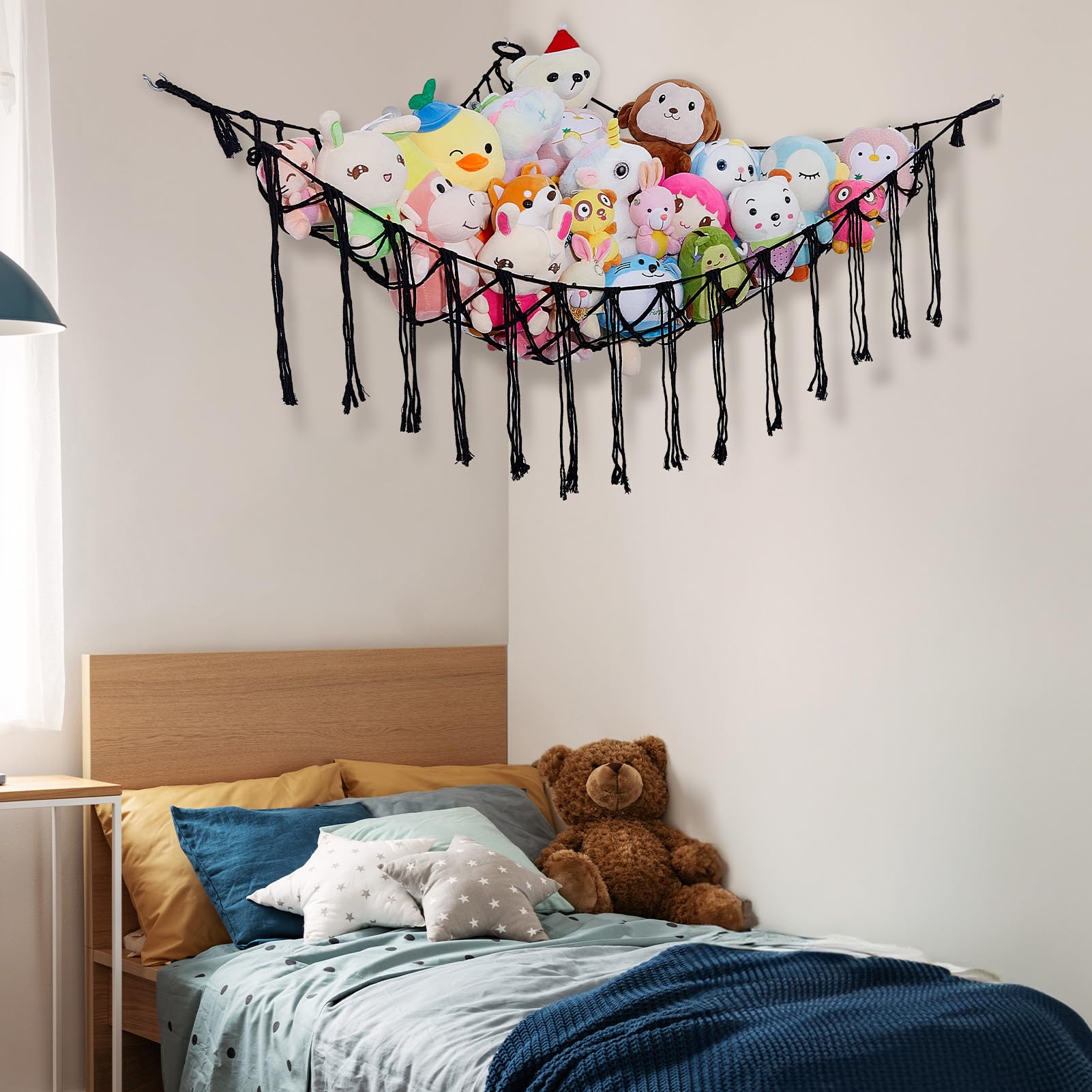 Rete Portaoggetti Per Cameretta - Amaca Per Peluche, 130x100 Cm, Beige, Risparmia Spazio