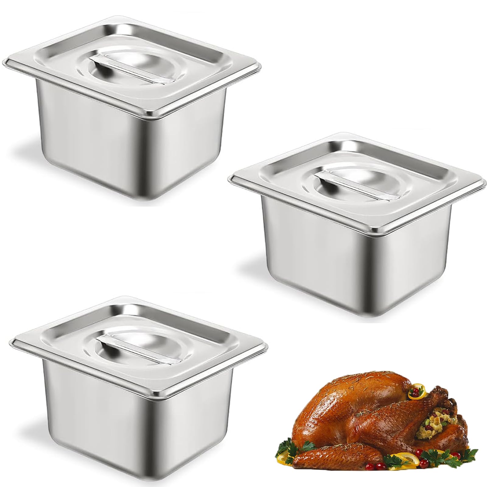 3 contenitore Gastro in acciaio inox coperchio, contenitore per gastronorm e alimenti