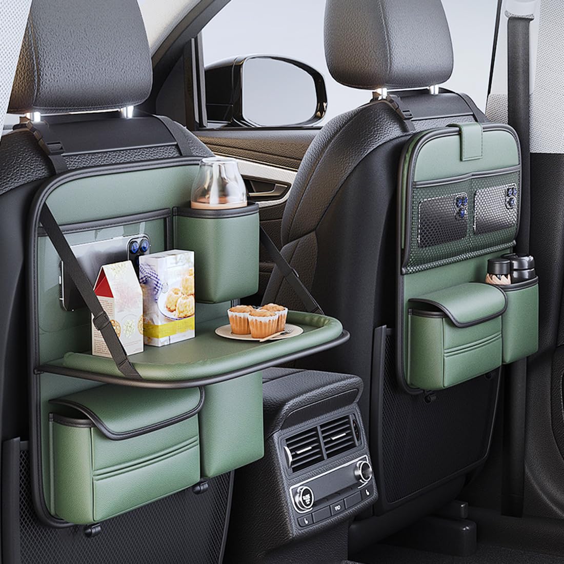 Organizador de Asiento de Coche para Suzuki Liana/Splash/Ciaz/Alivio/Kizashi/Across/Swace/Swace Comfort+, Organizador de Coche Multifuncional con Bandeja de Escritorio Plegable,Green