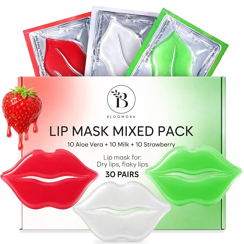 Máscara labial com aloe vera, leite e morango BLOOMORA, pacote com 30 unidades