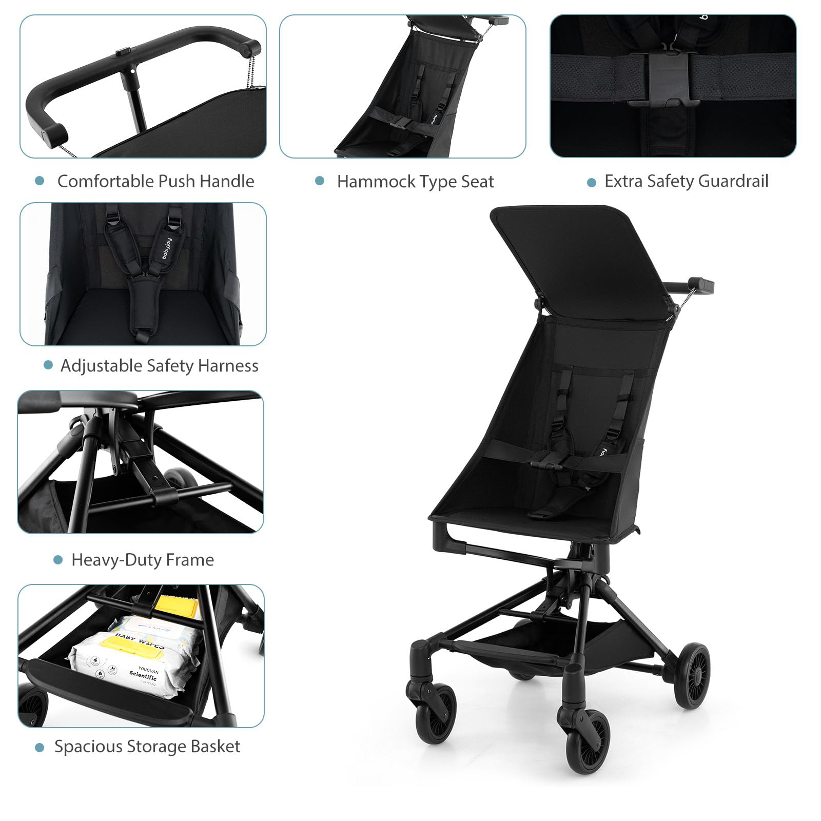 LIFEZEAL Silla de Paseo Ligera, Silla de Paseo para Bebé a Partir de 6 Meses, Cochecito de Viaje Plegable con Cesta Portaobjetos, Capota Extraíble y Ajustable, Hasta 15 KG