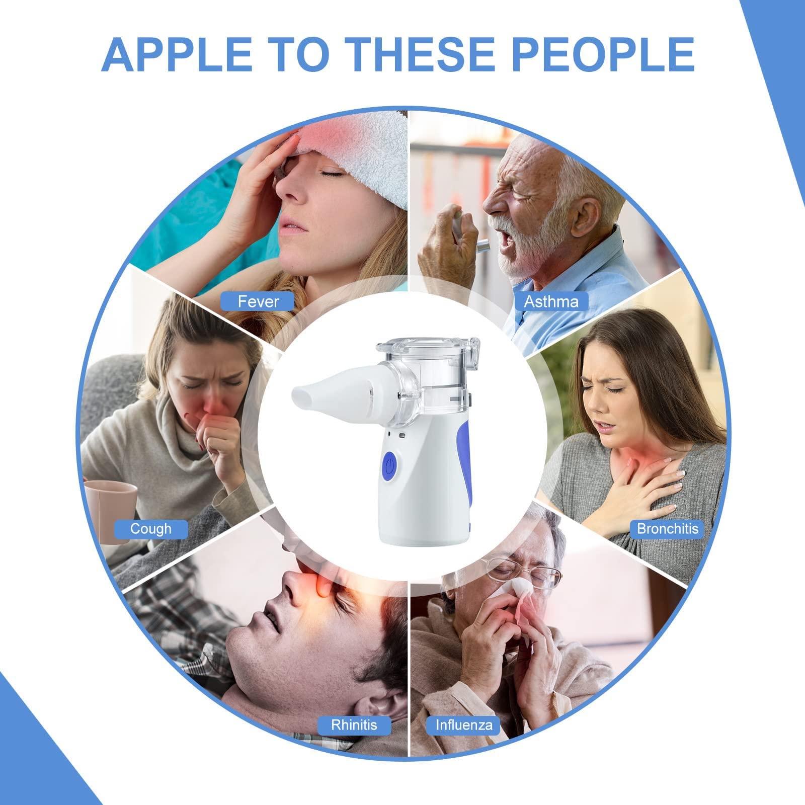 QUTBAG Nebulizador Portatil Inhalador, USB Recargable Inhalador Nasal con Boquilla y 1 máscara de Adulto y 1 máscara de niño