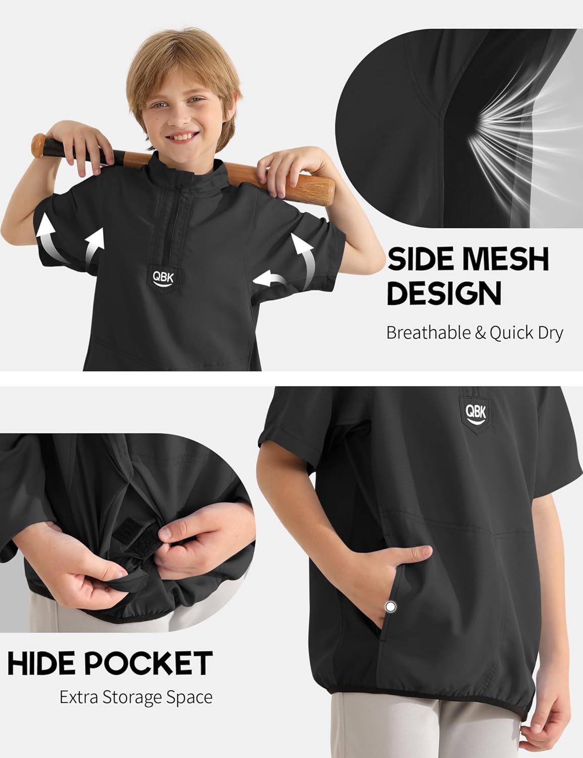 QBK 2T-17Y Toddler Baseball Cage Jacket Kids Batting Pullover Youth Windbreaker for boys and girls - Image 2