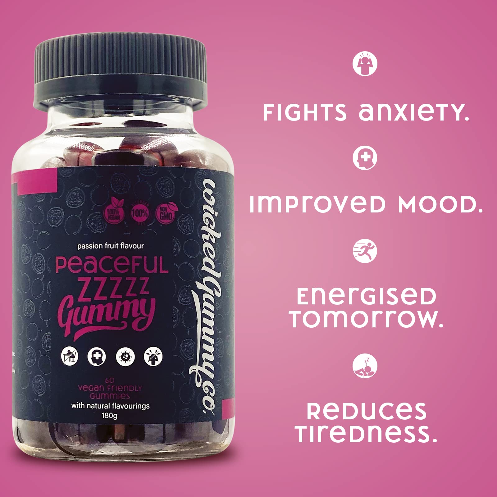 Wicked Gummy Co. Peaceful ZZZZZ Gummy Vitamins 60 Passion Fruit