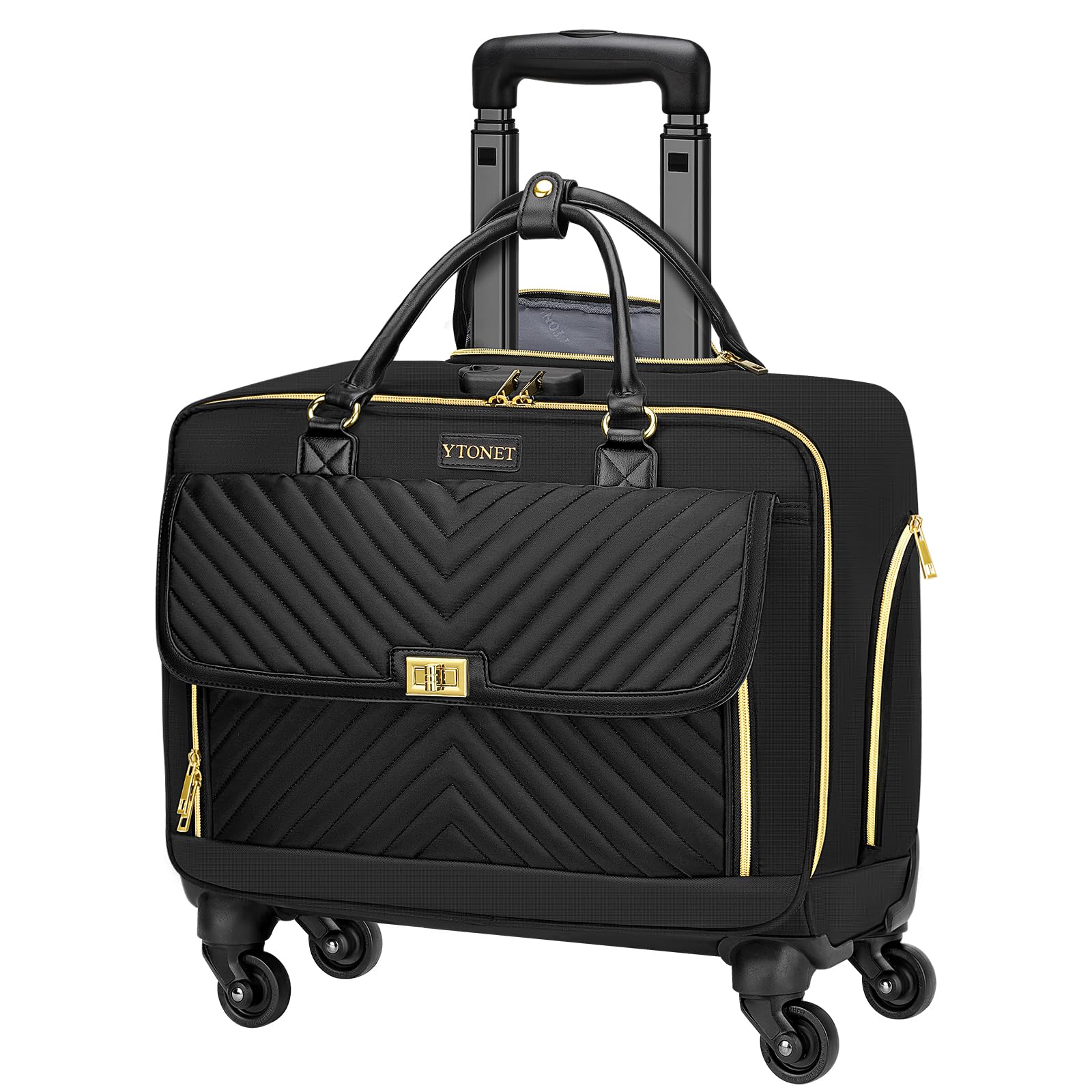 Ytonet Sac à Ordinateur Portable à roulettes 17.3 Pouces, Sac à roulettes pour Enseignantes avec Roue Universelle, Malette à roulettes de Verrou à Combinaison de Poches Rangement, pour École, Noir