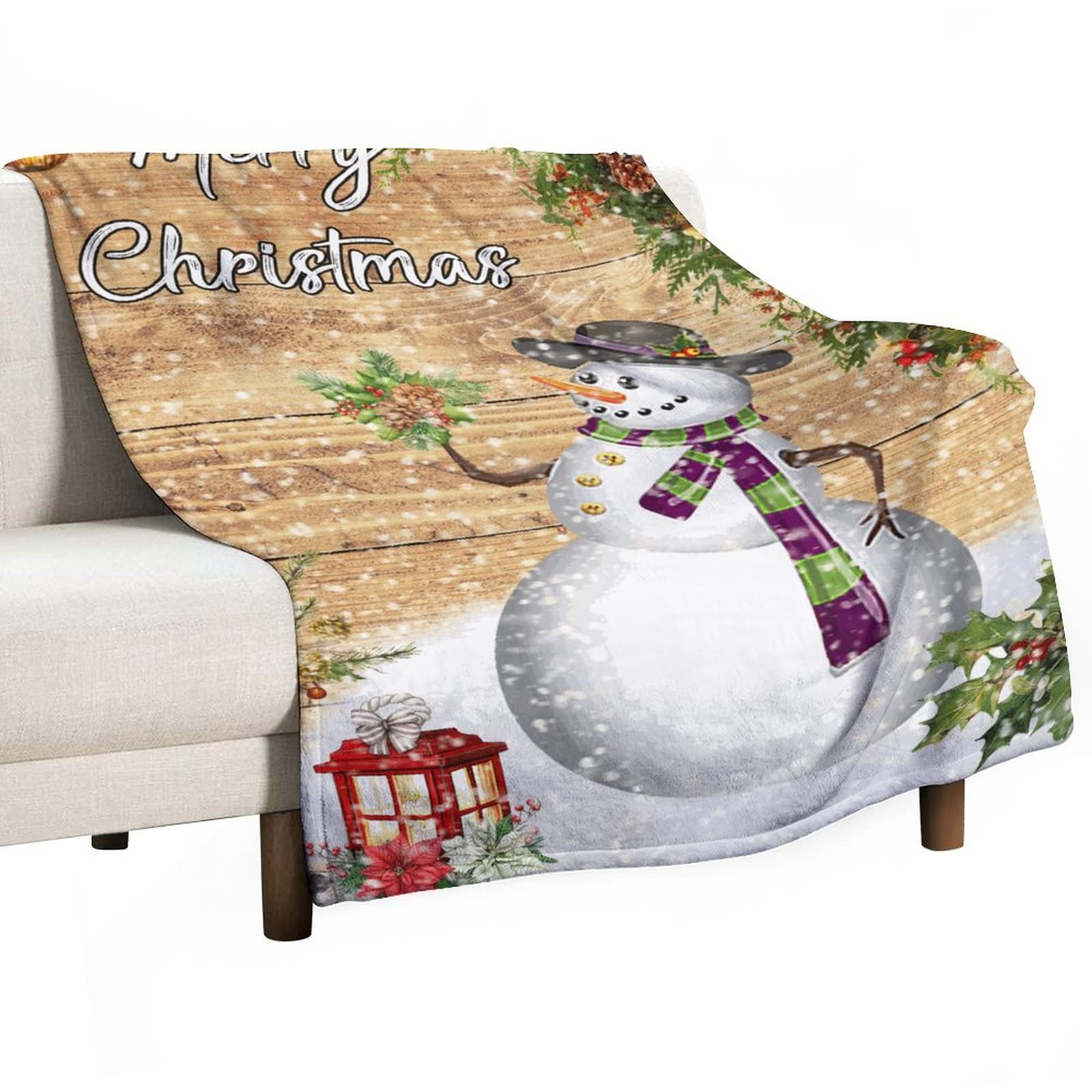 Couverture d'hiver en flanelle bonhomme de neige idéale pour vos soirées cocooning sur le canapé