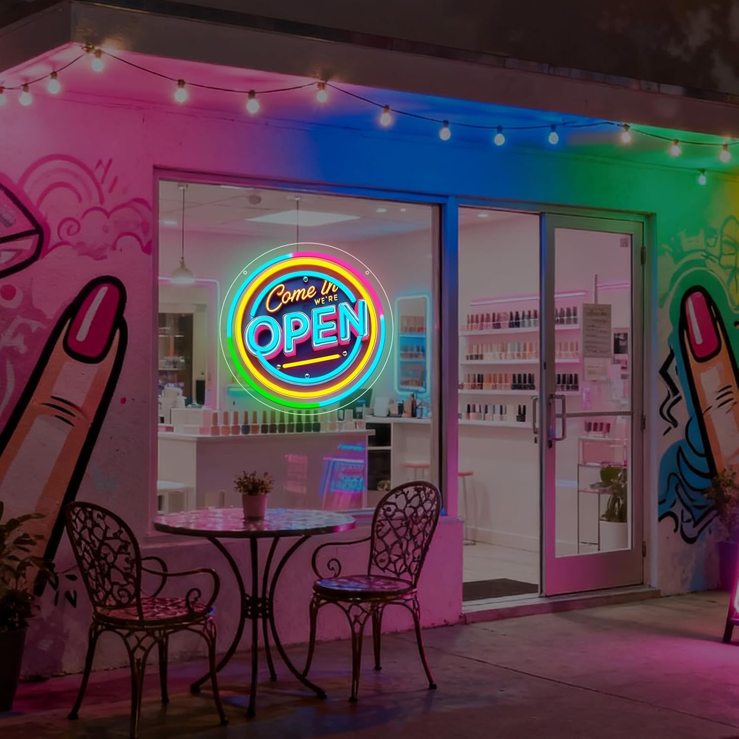 Neon Open Sign for Business, 13 * 13'' Colorful Adjustable Brightness Come in We’re Open Sign for Business Walls Window Party Bar Salon Shop Hotel - Image 9