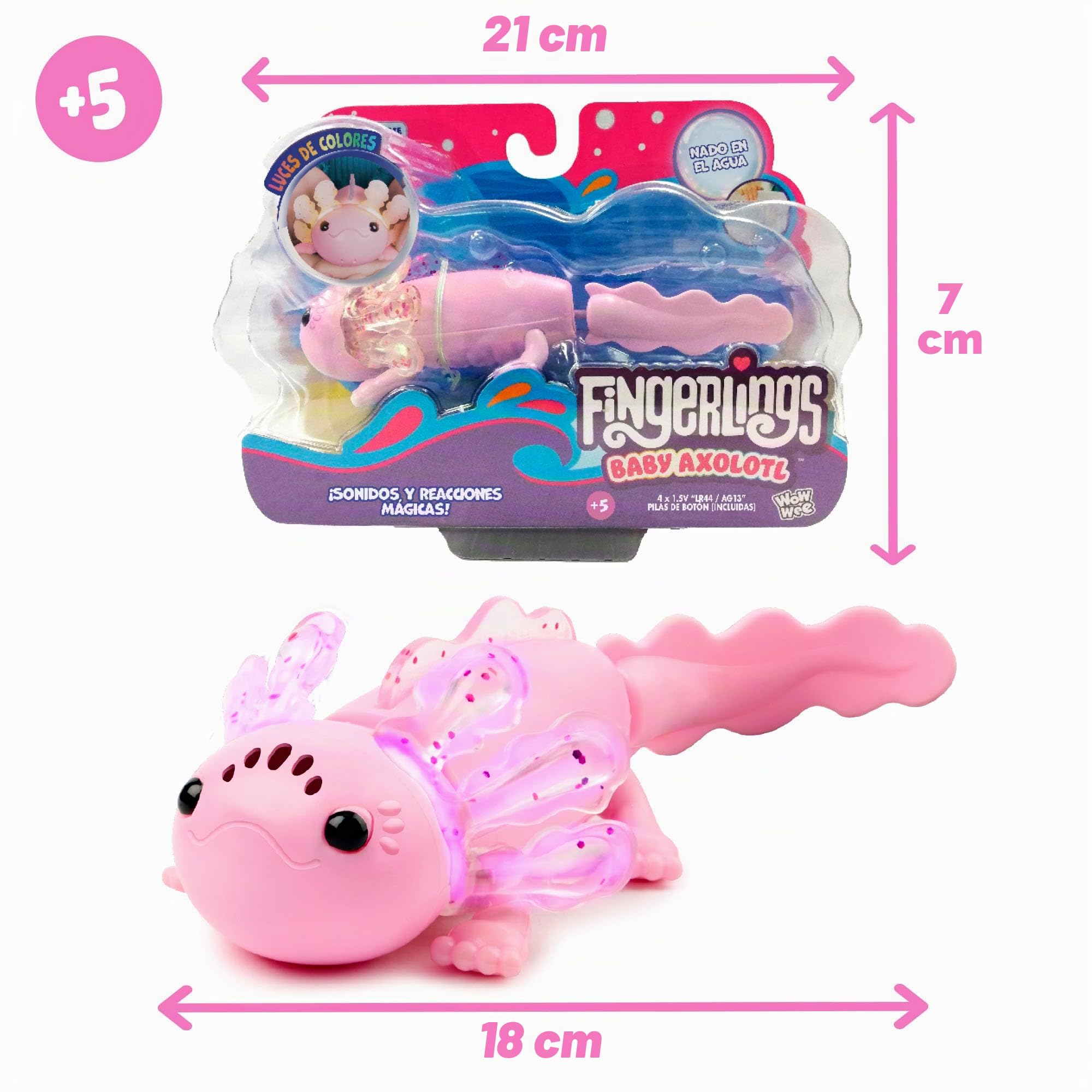 Bizak Fingerlings Axolot Interattivo, Ajolote Rosa Che Niente di Verità, con oltre 50 Suoni e Reazioni, Sa Quando è nella tua Mano e indovina il tuo umore (61853142)