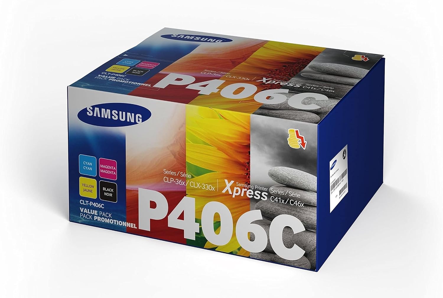 Samsung SU375A CLT-P406C Toner Cartridges, Black/Cyan/Magenta/Yellow, Pack of 4