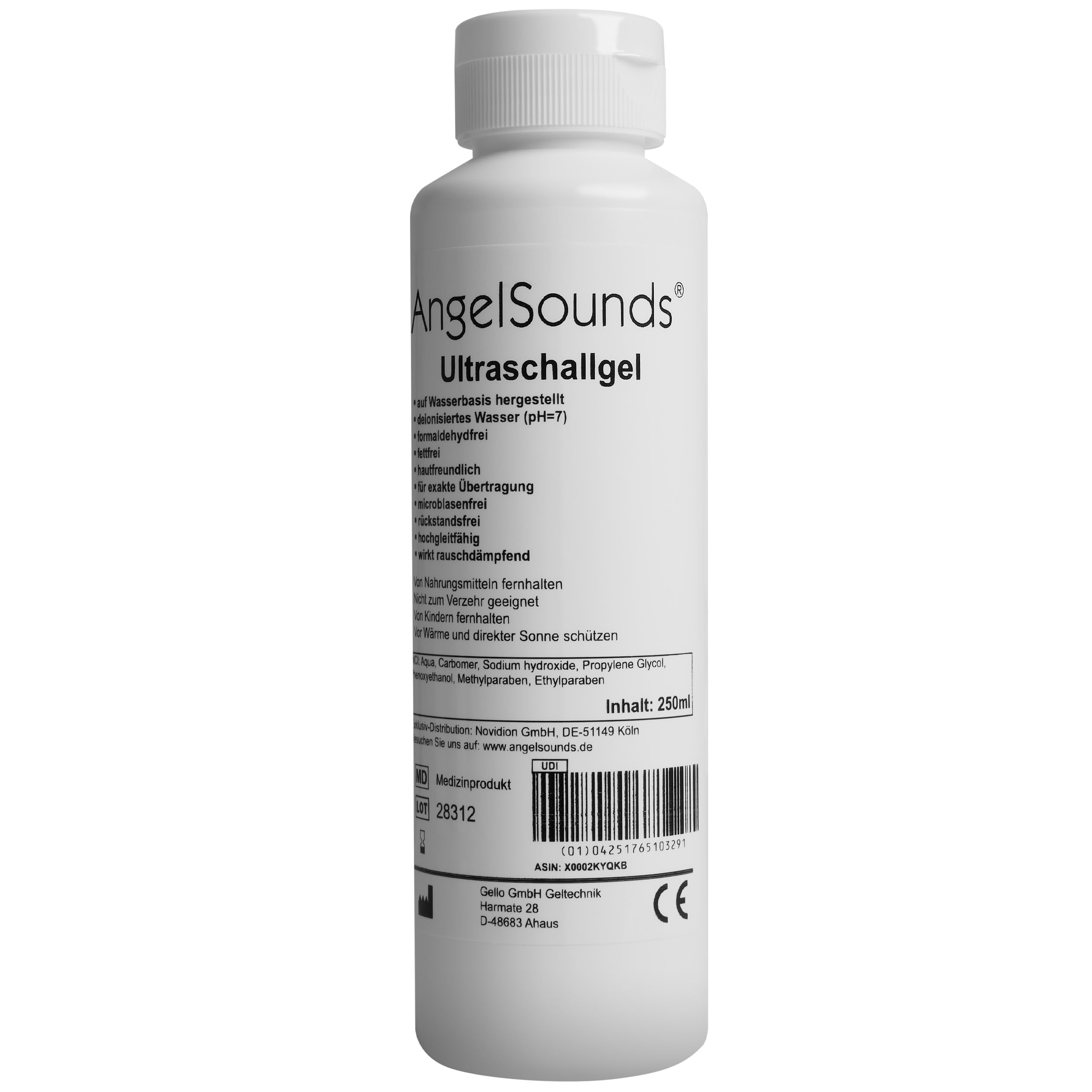 AngelSounds gel de ultrasonidos 250ml - Gel de transmisión Doppler fetal - Gel de sonografía para ecógrafos - Gel de contacto