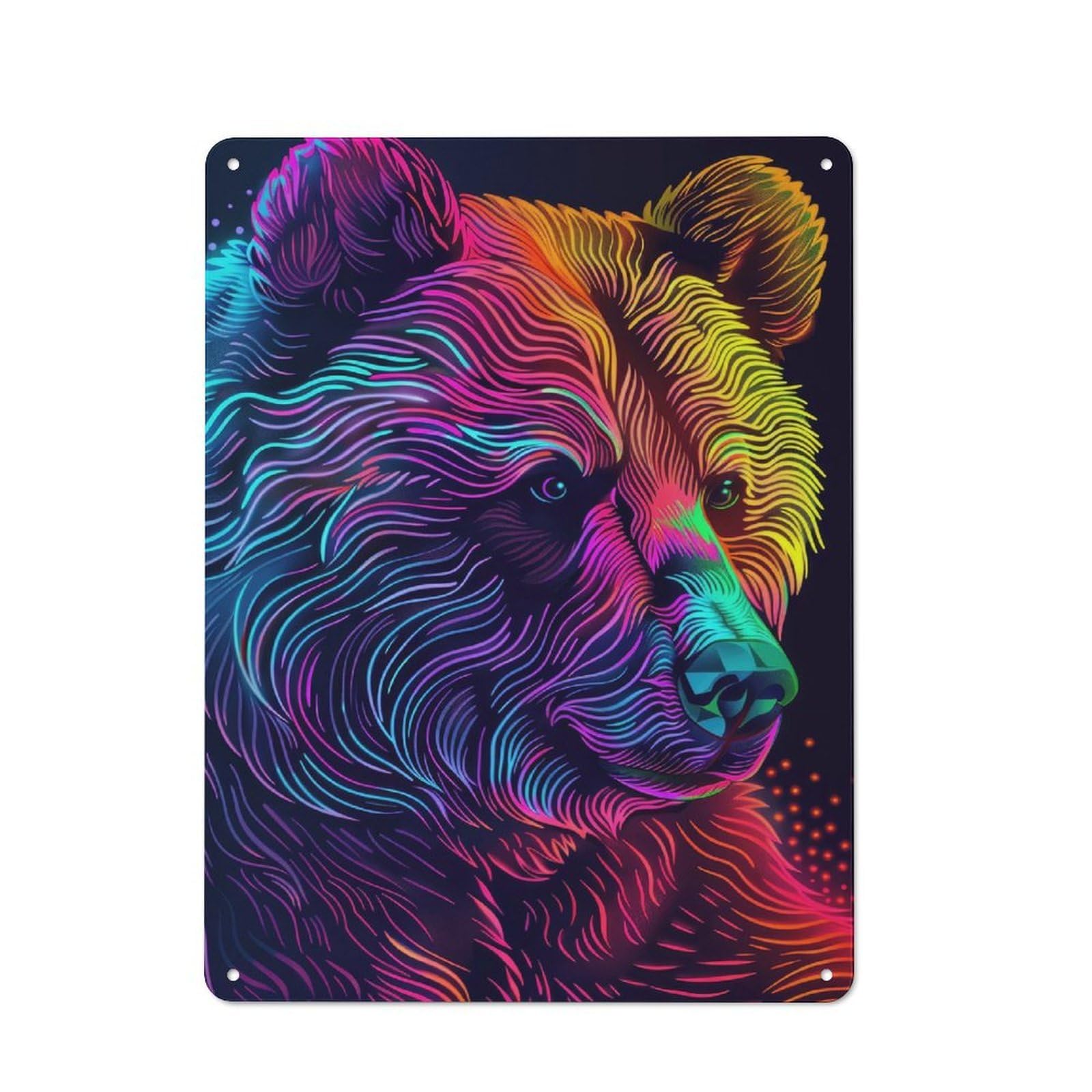 Junmoney Style Neon Bear Portrait Retro Metal Sign 40X30cm For Home Office Or Studio, Suited To Home Office Decor Fans