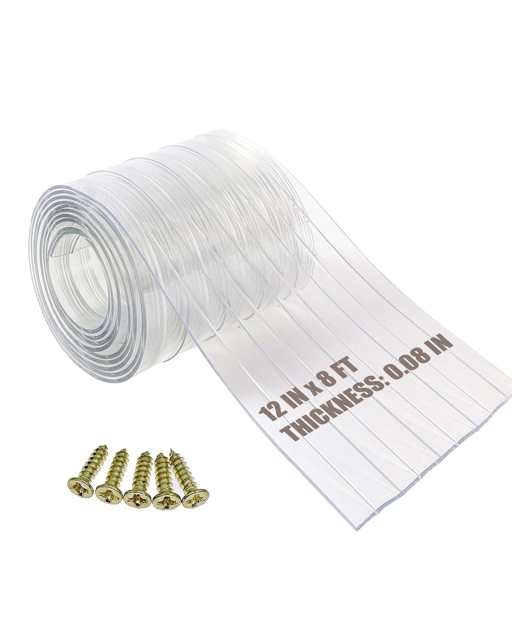 Ezcasch Dog Door Replacement Flap 12'' x 8' Clear PVC Doggie Flaps Customizable Plastic Vinyl Strips Thermal Insulation Thickness 0.08 in with Screws