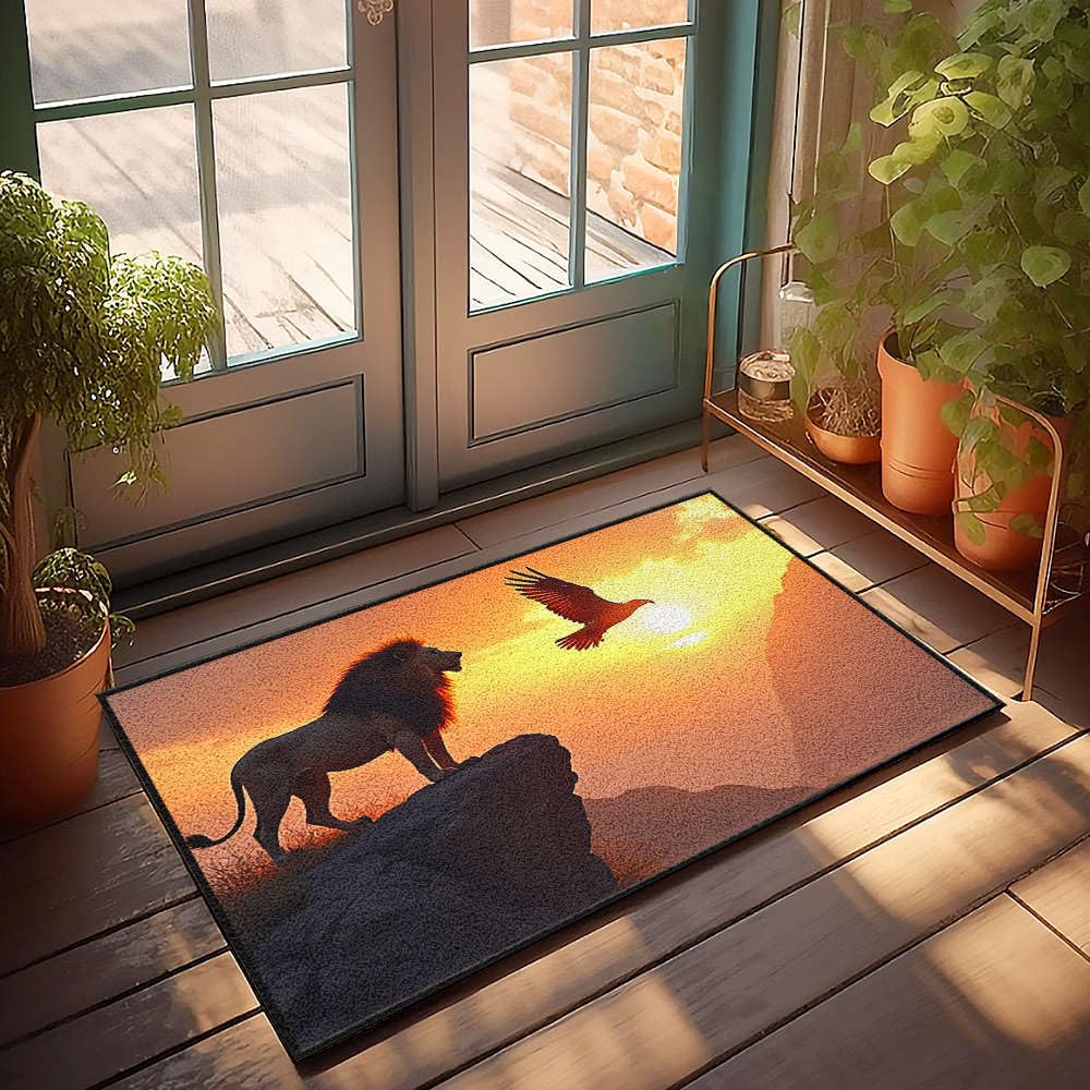 Paillasson d'extérieur lion et aigle 65x90cm - Tapis rétro motif pattes d'homme