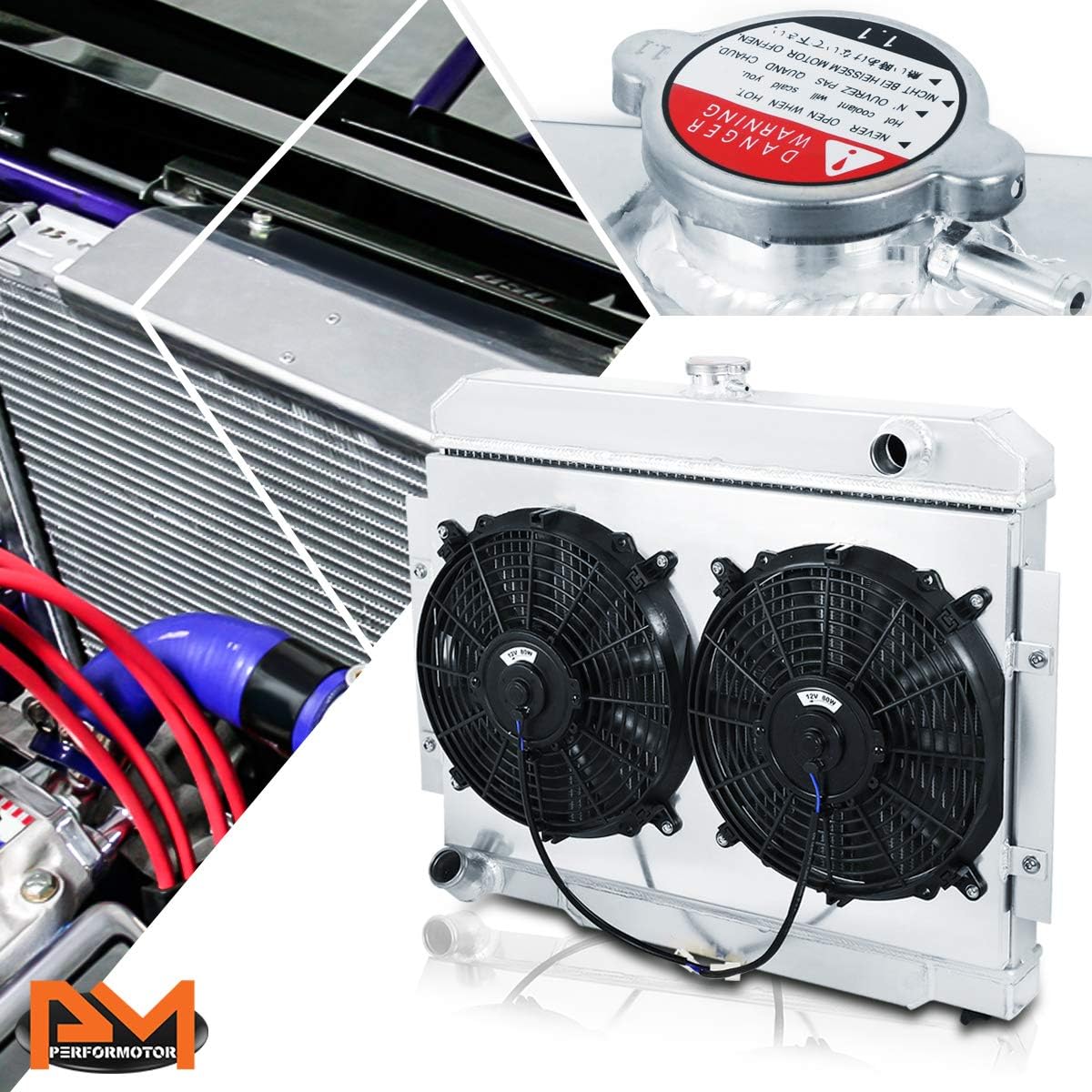 3-Row Aluminum Core Cooling Radiator w/Fan Shroud Compatible with Jeep Willys CJ5/CJ6/CJ7 72-86