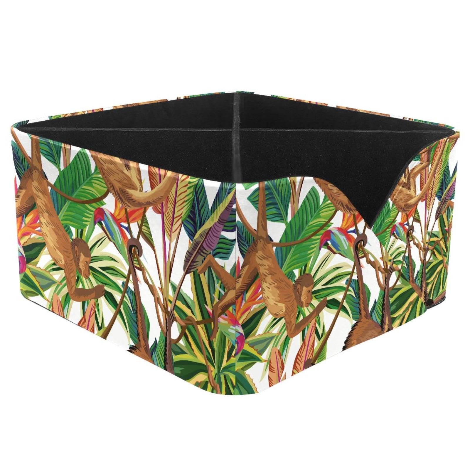 KengjuTesu Tropical Animals Monkey Jungle Palm Tree Leaves Desktop Organizer Pen Holder, Rectangular Pencil Cup for Office, Study and Makeup Stations