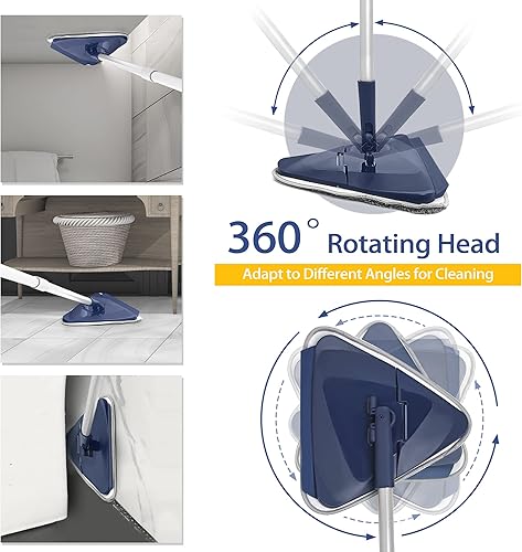 Miniatura 6 de ZUBULUN Trapeador de pared con mango de 82 pulgadas de largo, microfibra giratoria de 360 grados triangular, herramienta limpiadora con escobilla de