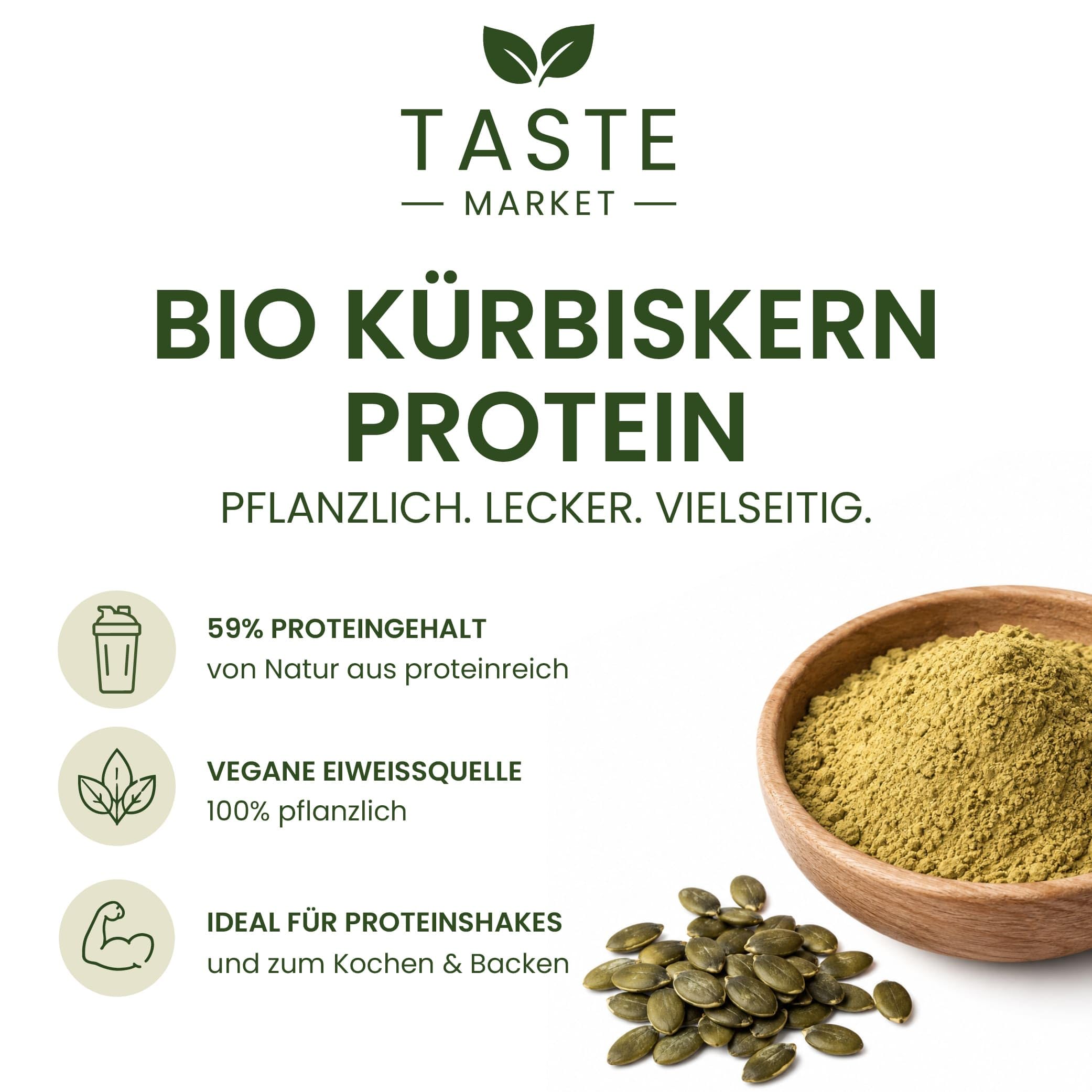 5 kg BIO Kürbiskern Protein Pulver | 59% Protein | veganes Eiweißpulver | 100% natürlich | ohne Zusätze | Taste Market