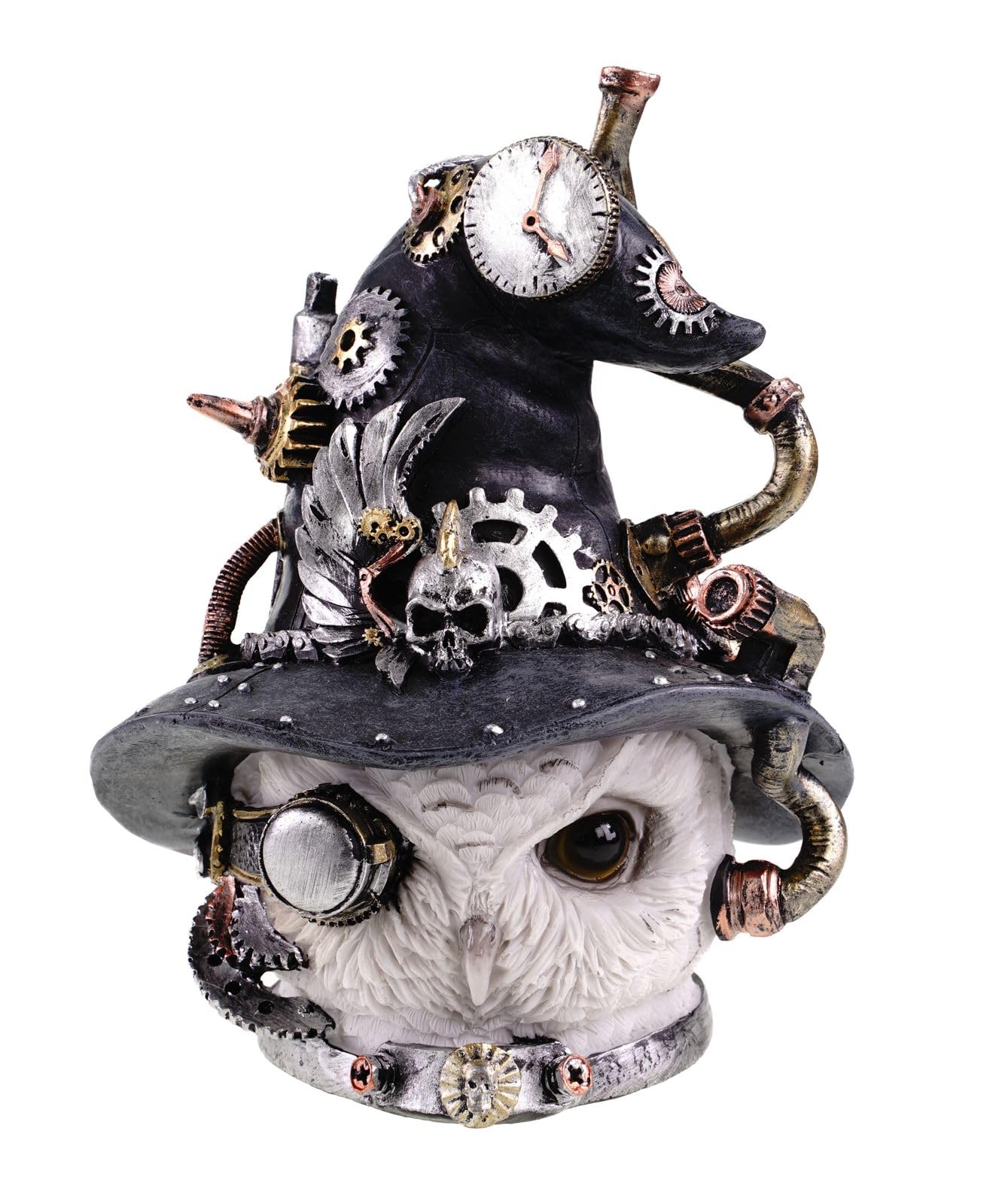 Kremers Schatzkiste Duża głowa sowy figurka steampunk, ręcznie malowana 20 x 17 cm, statuetka z żywicy poliestrowej z mechanicznymi detalami, dekoracja wnętrz, rzeźba do dekoracji domu i pomysł na