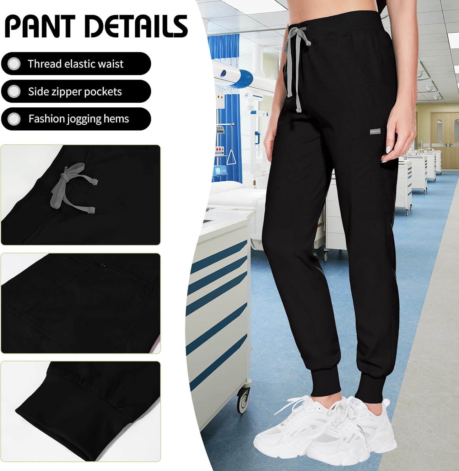 VIAOLI Scrubs for Women Set Uniform with Top & Jogger Pants Clinical Stretch Workwear Uniform (6 Colors)