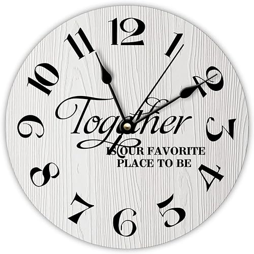 DreamAutumn Relojes de pared vintage con cita familiar, reloj de pared de madera envejecida Together is Our Favorite Place to Be Battery Grain
